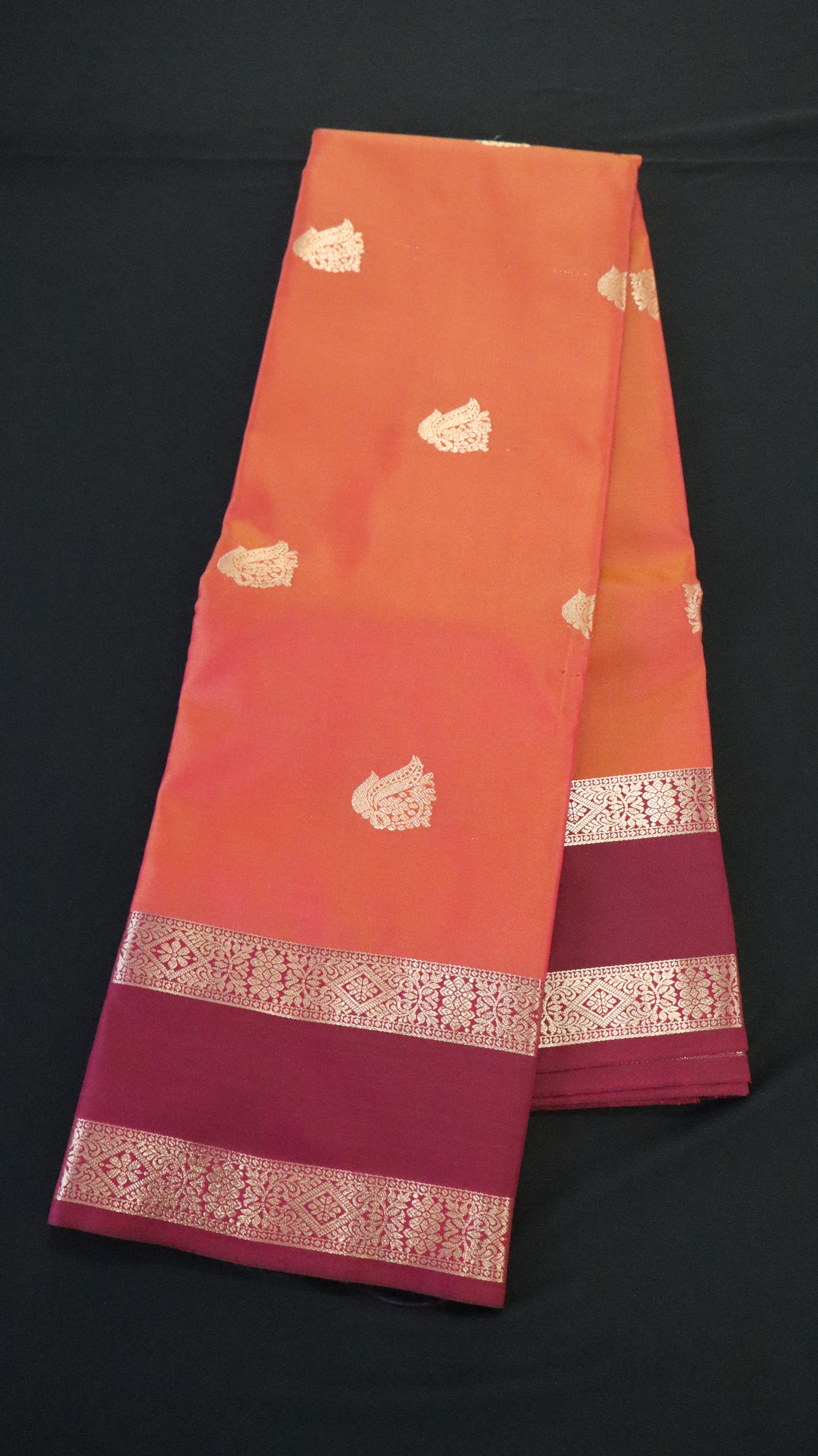DOUBLE BORDER WITH BUTTA ORANGE SAREE