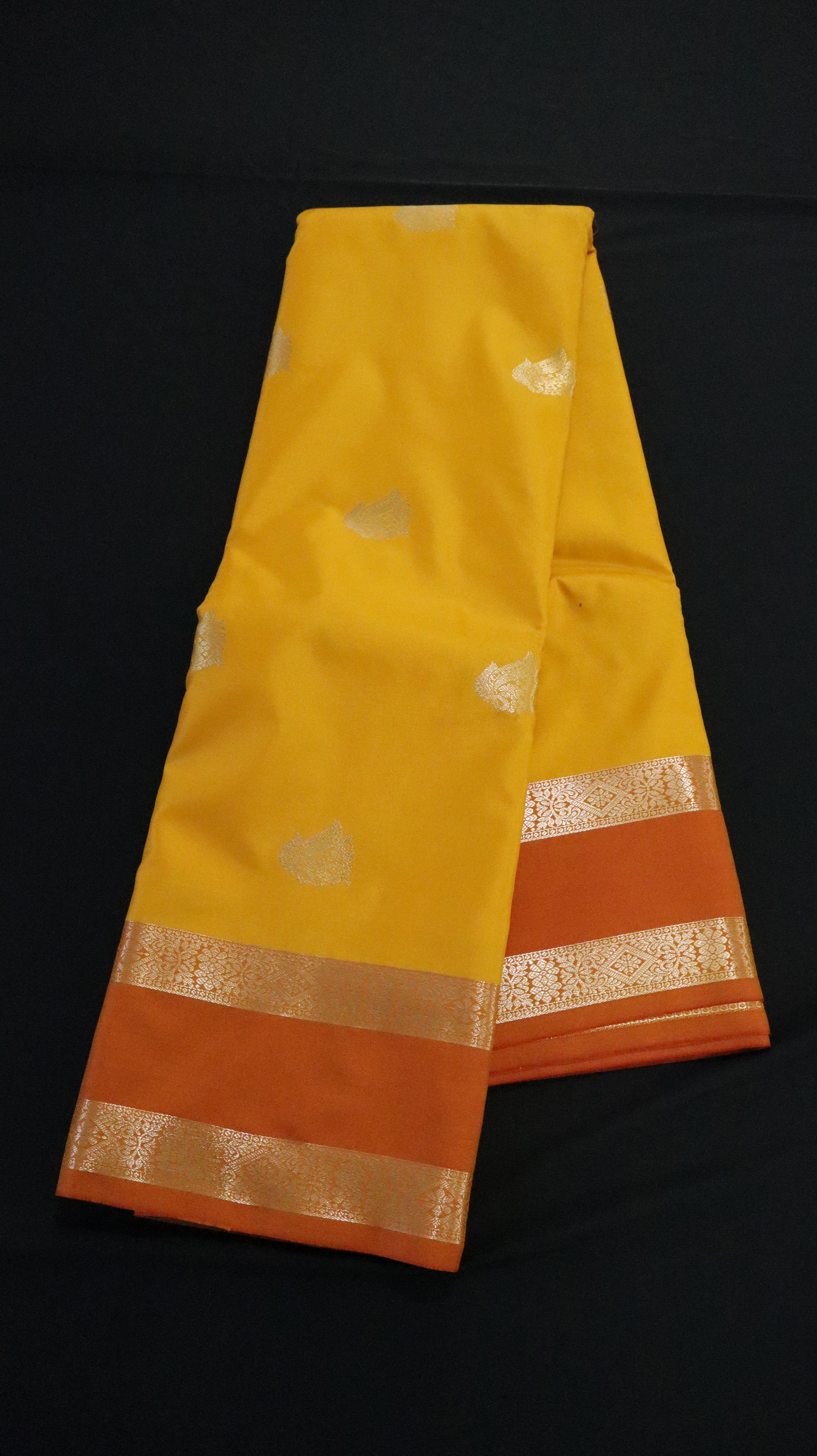 DOUBLE BORDER WITH BUTTA MUSTARD SAREE