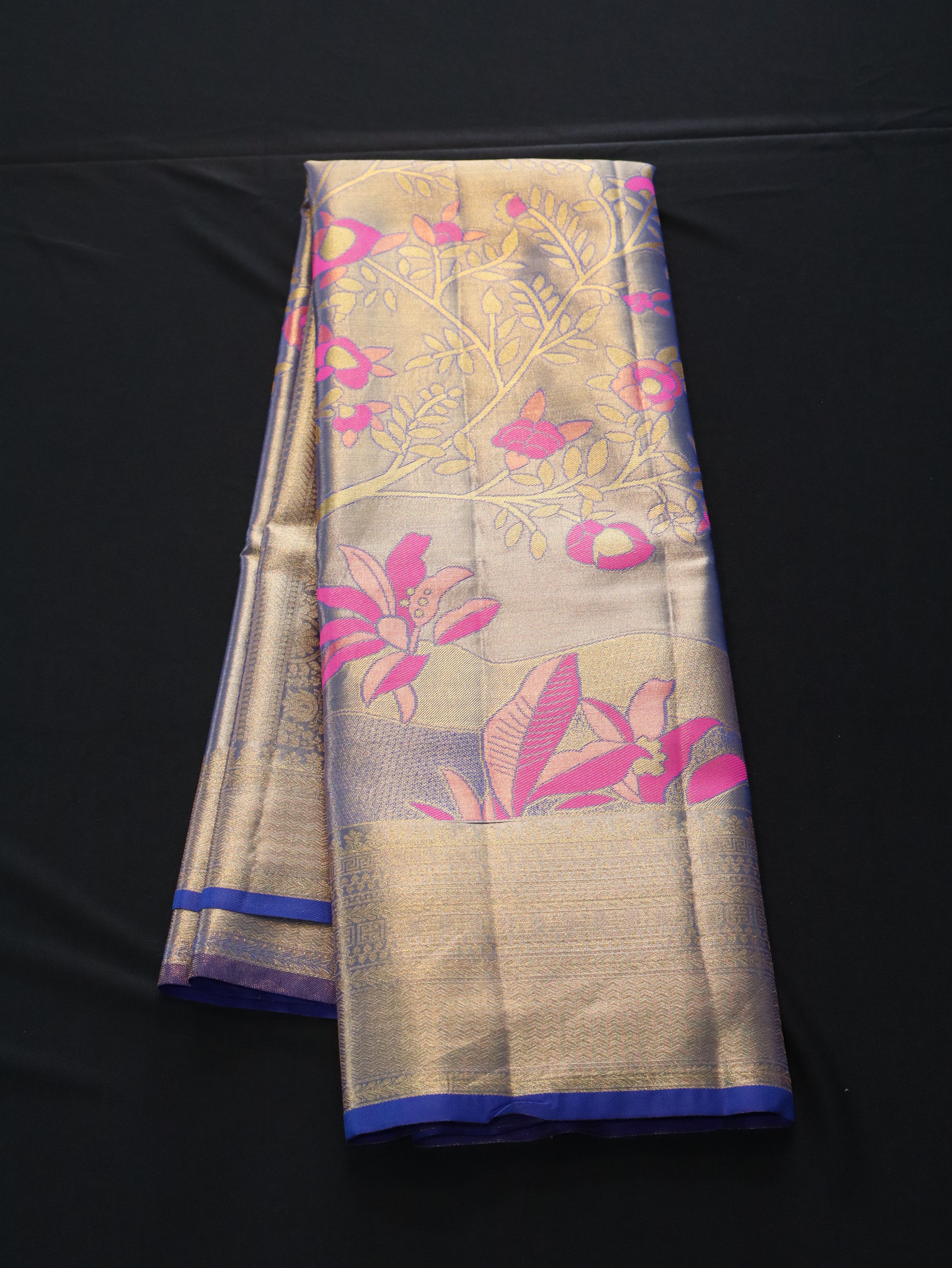 BROCADE DESIGN WITH BANARAS-PINK/BLUE