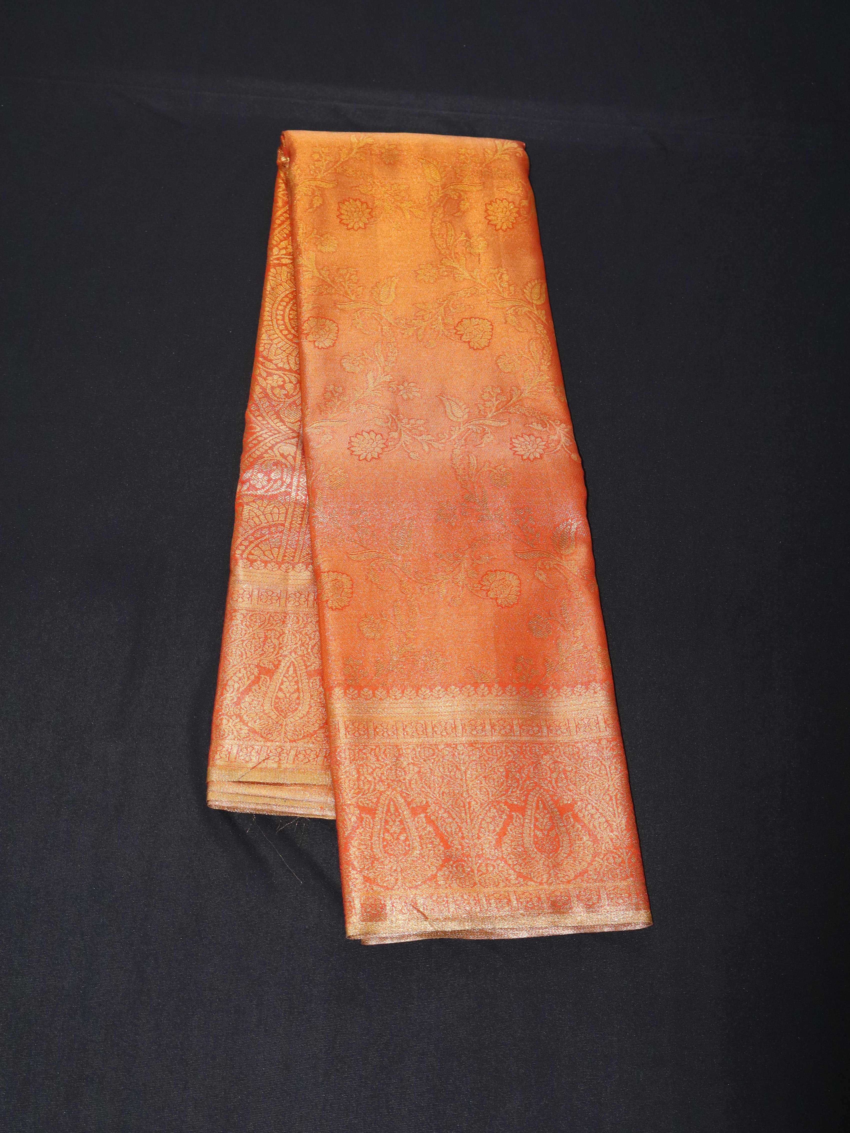 DHARMAVARAM BROCADE SILK SAREE-ORANGE GOLD