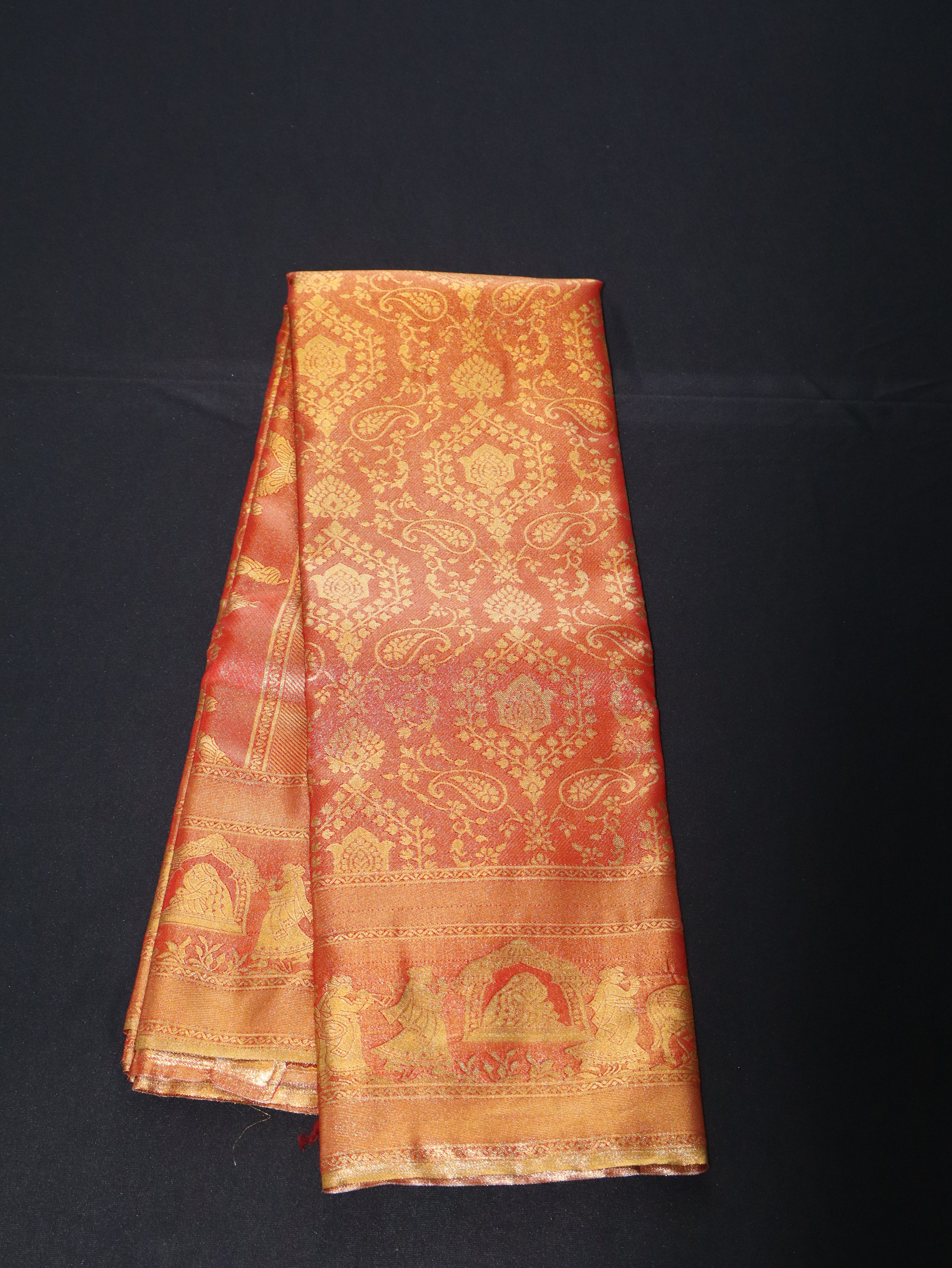DHARMAVARAM BROCADE SILK SAREE-ORANGE PINK