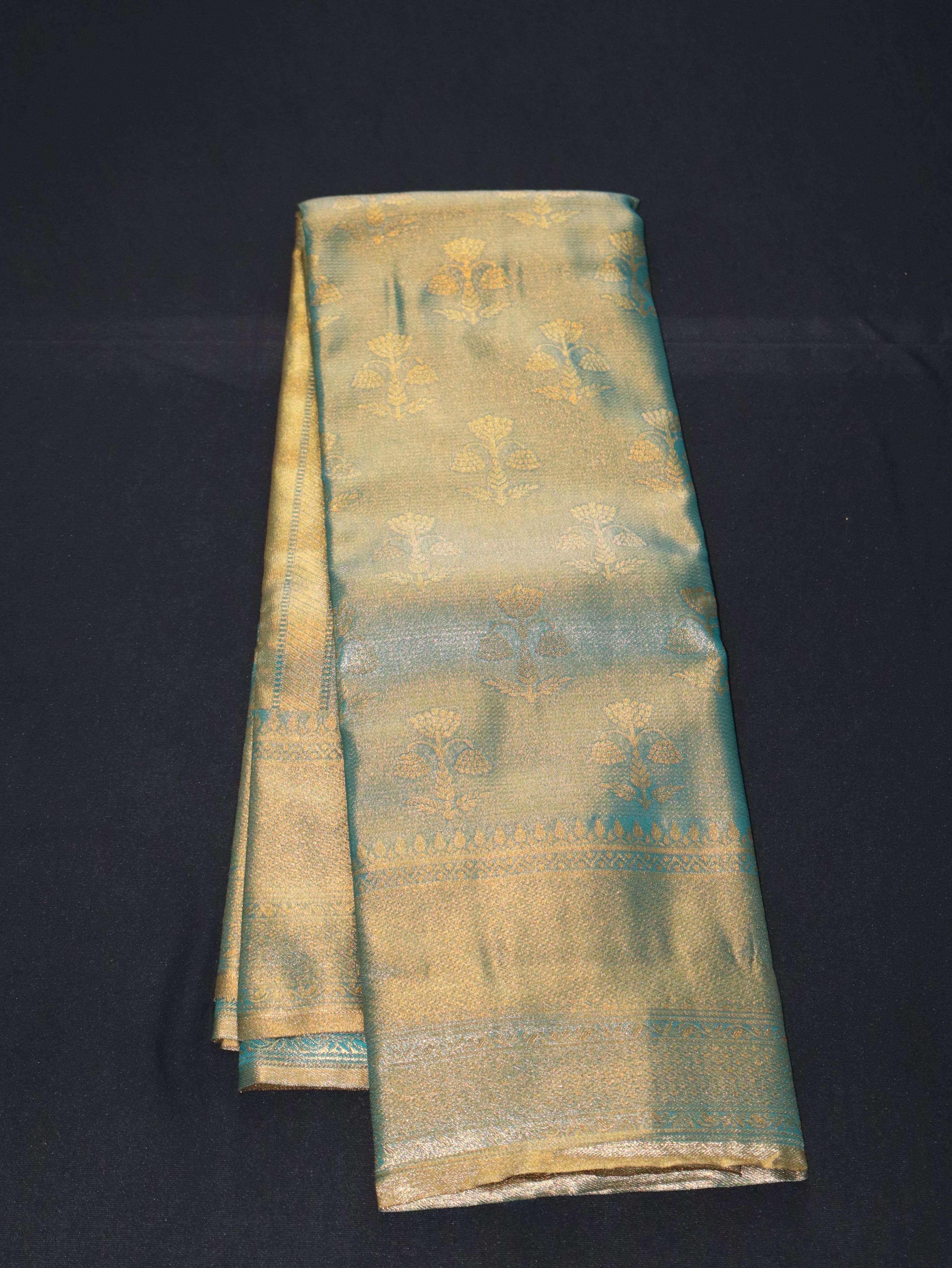 DHARMAVARAM BROCADE SILK SAREE-GOLDEN RAMAR GREEN