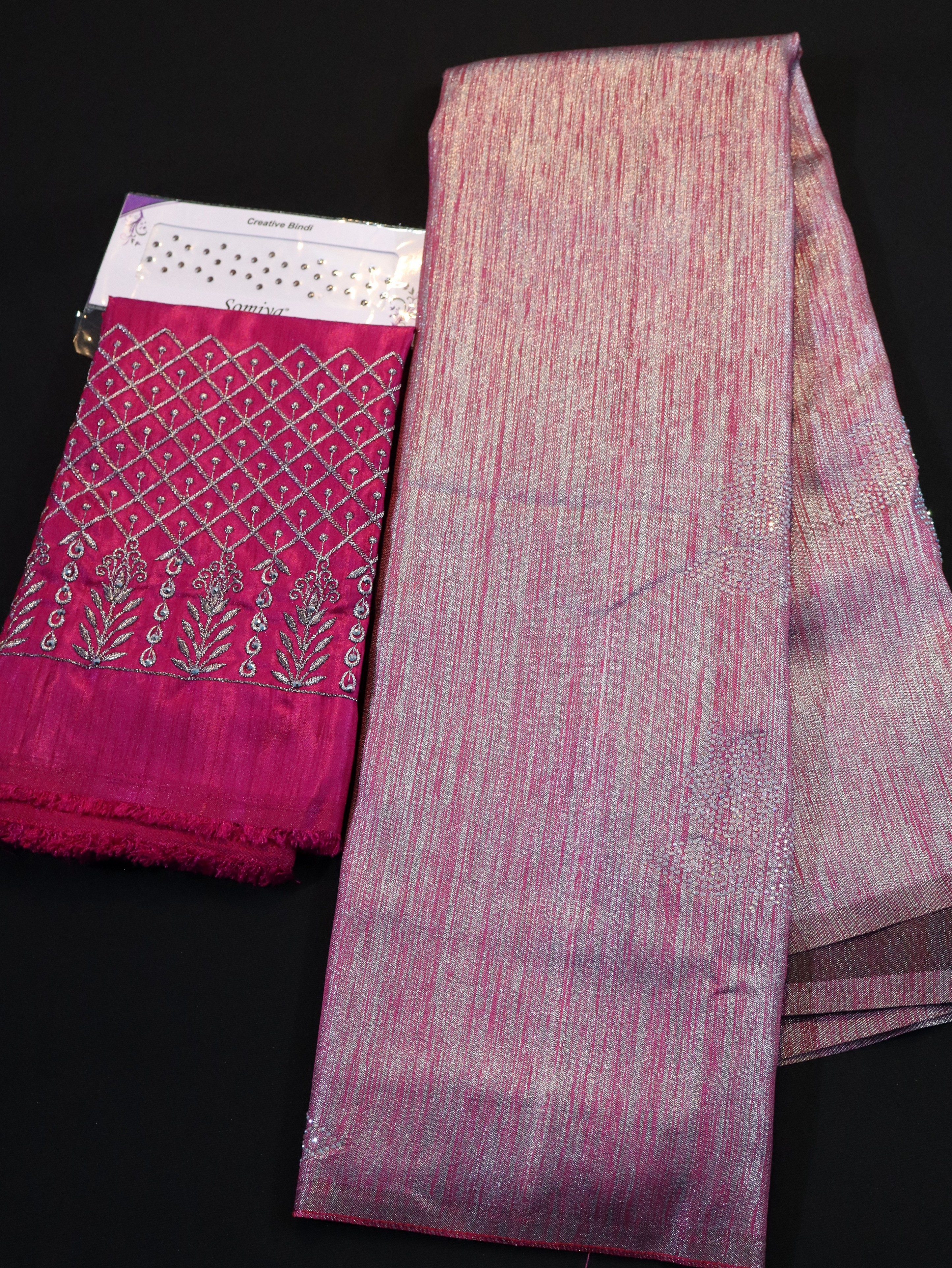BROCADE SAREE WITH DESIGNER BLOUSE AND BHINDI COMBO-PASTEL PINK