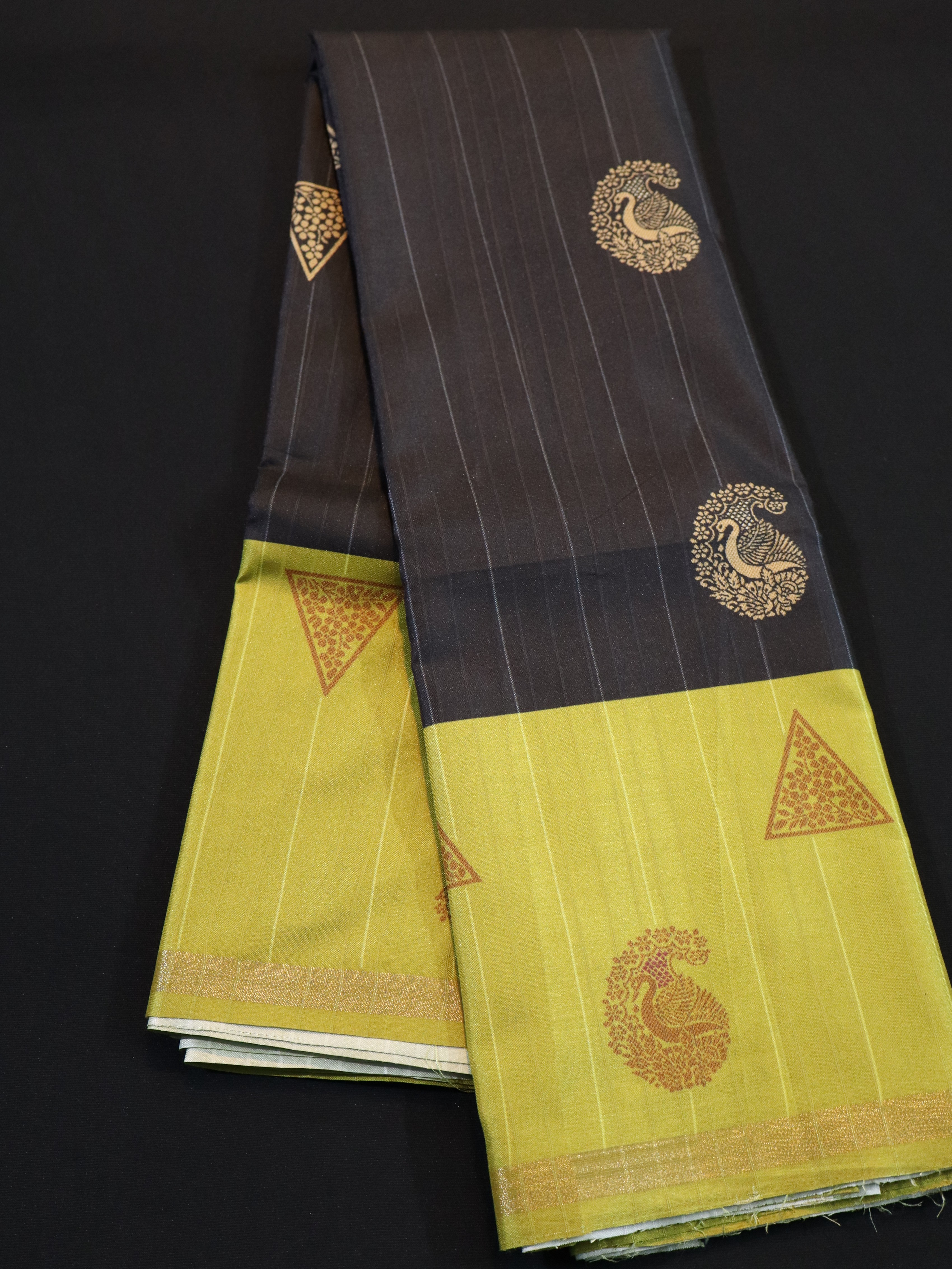 BORDER BUTTA FANCY SAREE-BLACK/YELLOW