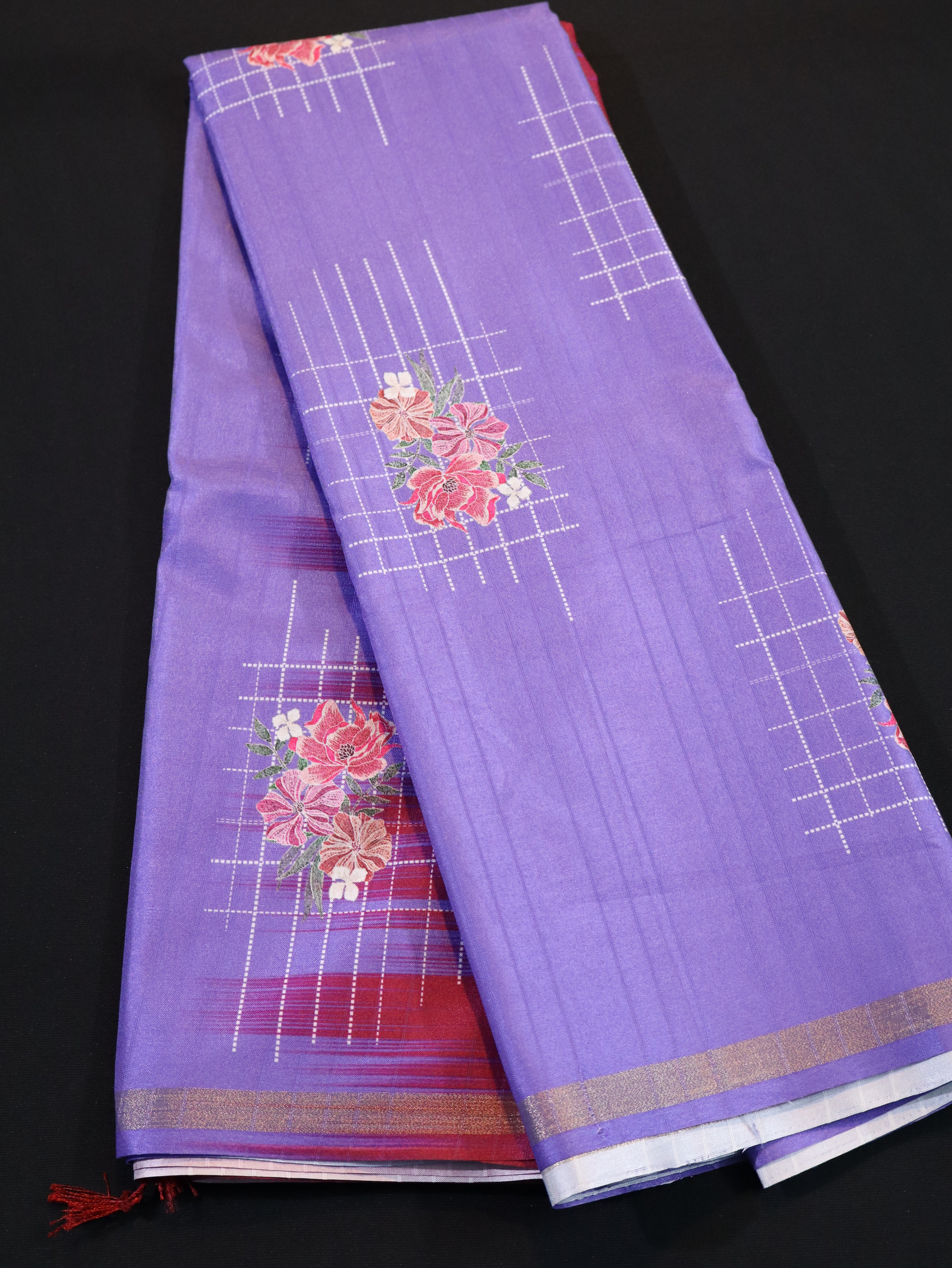 BORDER BUTTA FANCY SAREE-LAVANDER/RED
