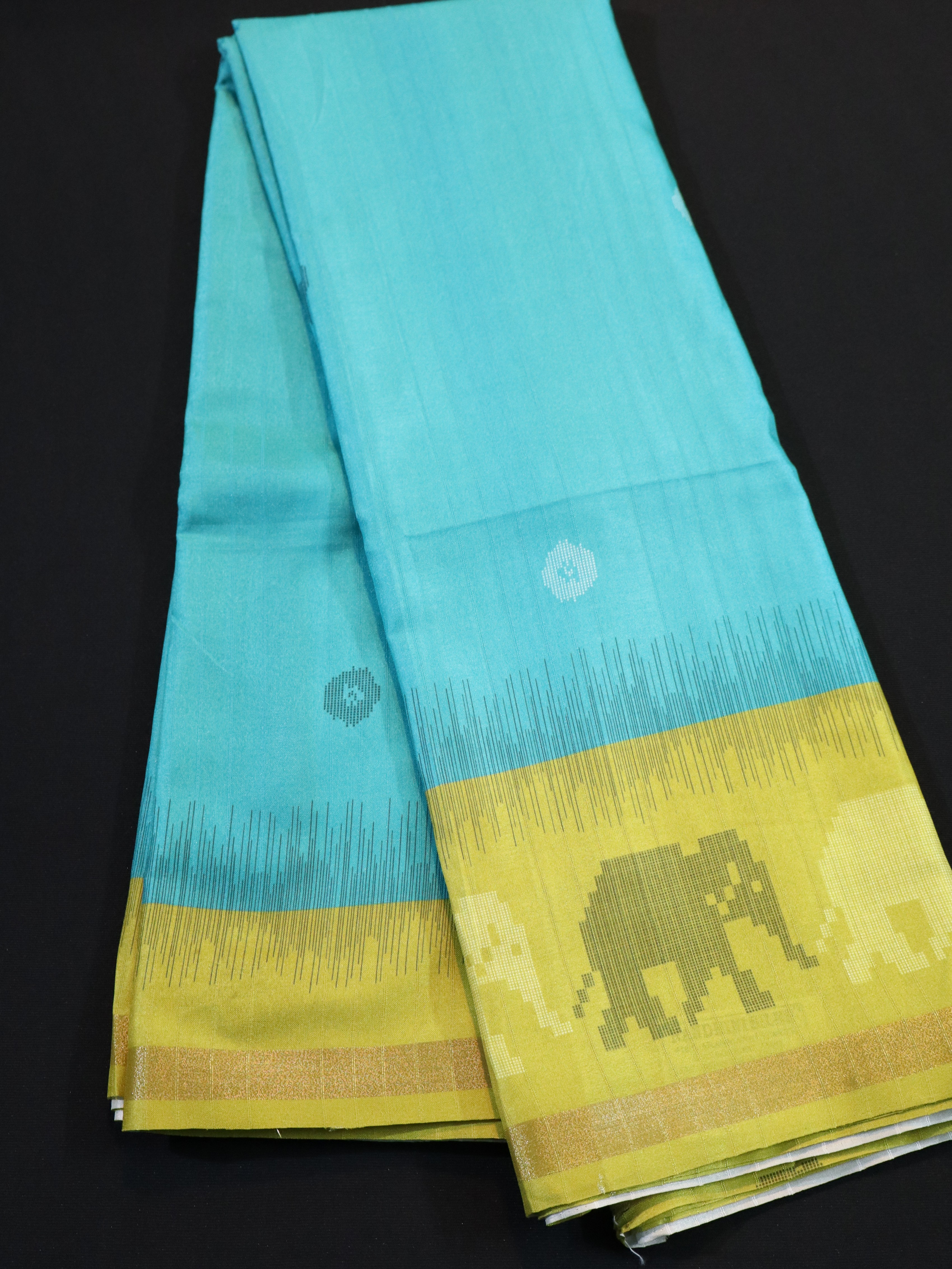 BORDER BUTTA FANCY SAREE-BLUE/YELLOW