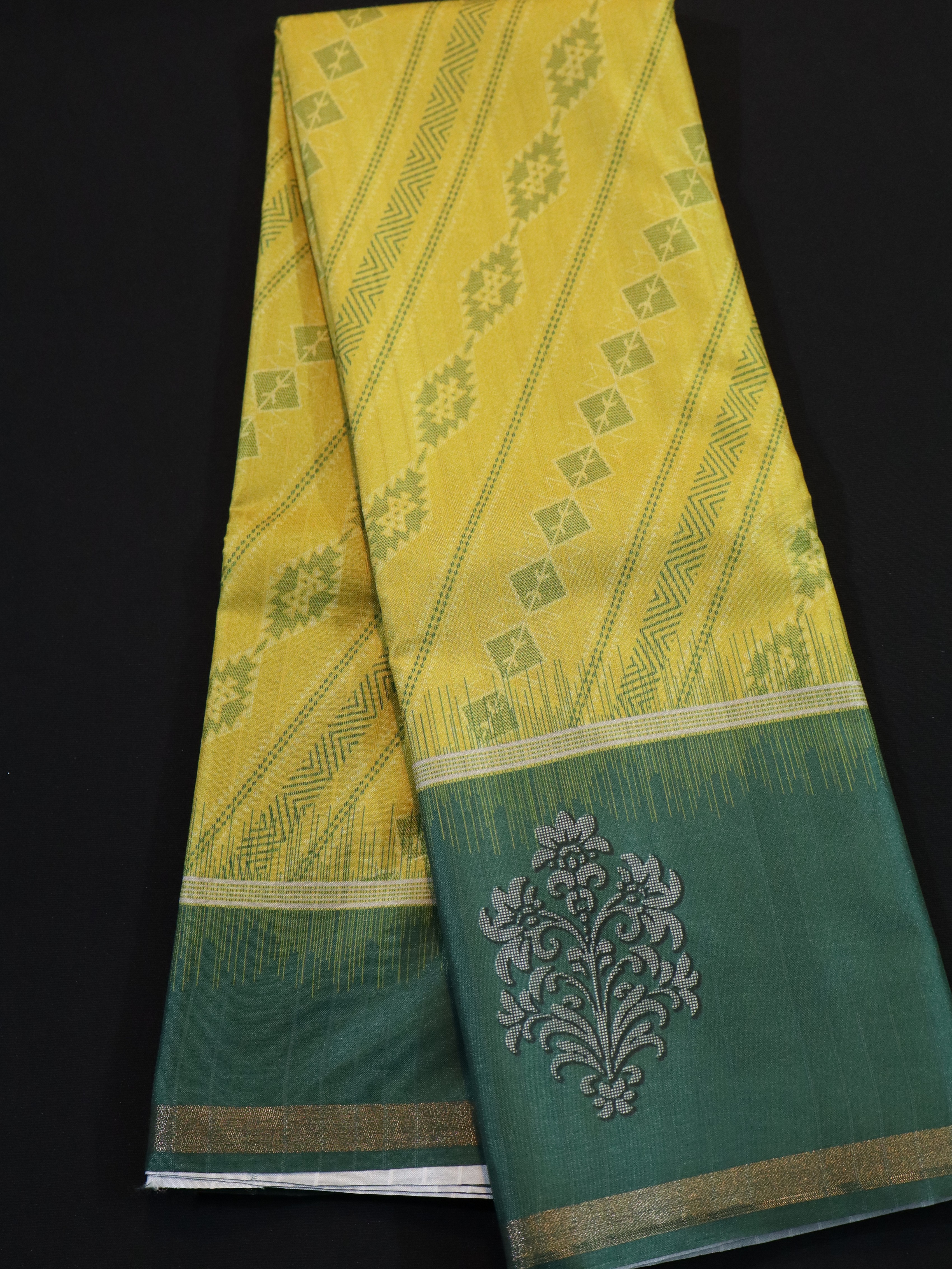 BORDER BUTTA FANCY SAREE-YELLOW/GREEN