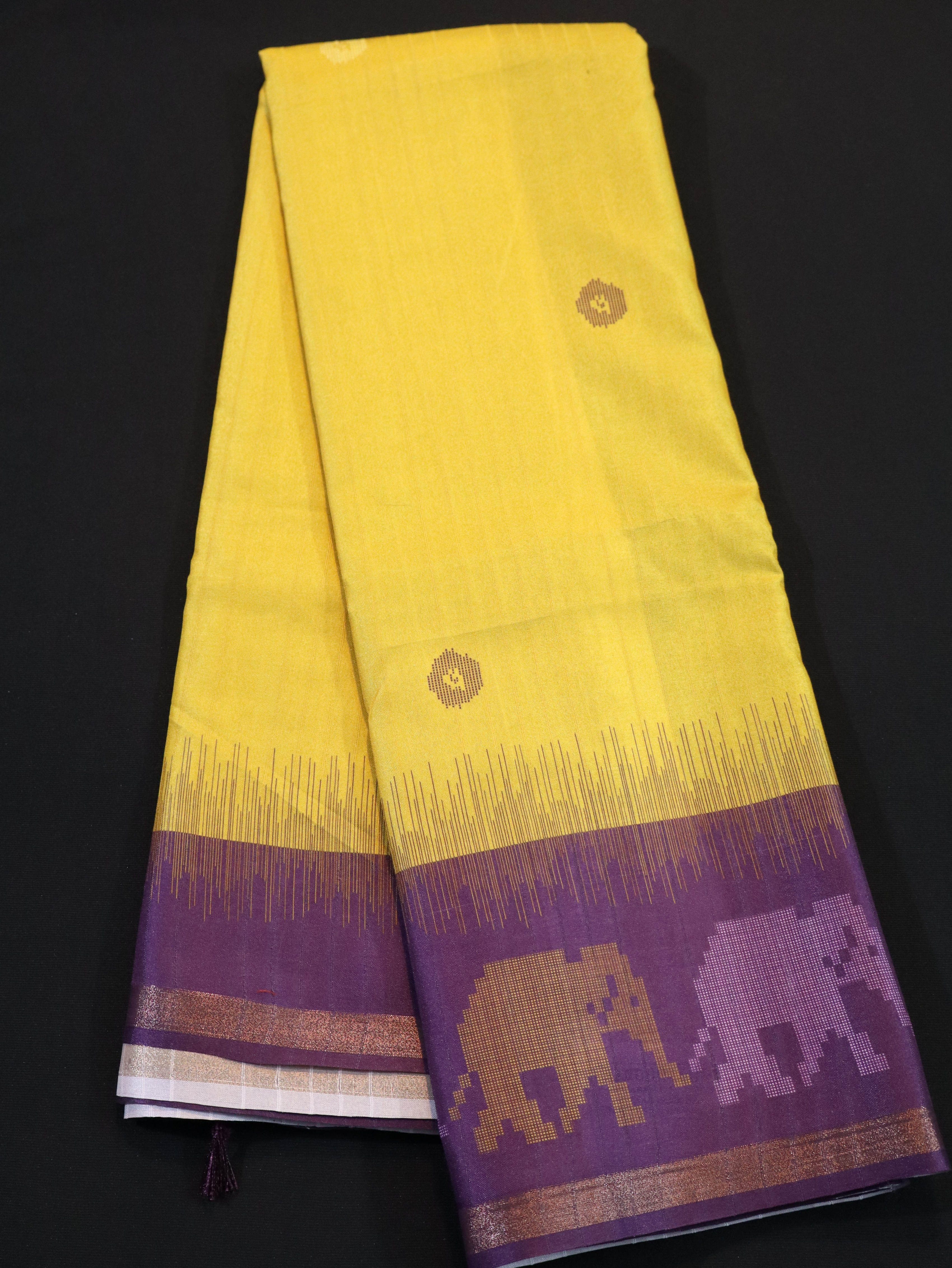 BORDER BUTTA FANCY SAREE-YELLOW/WINERED