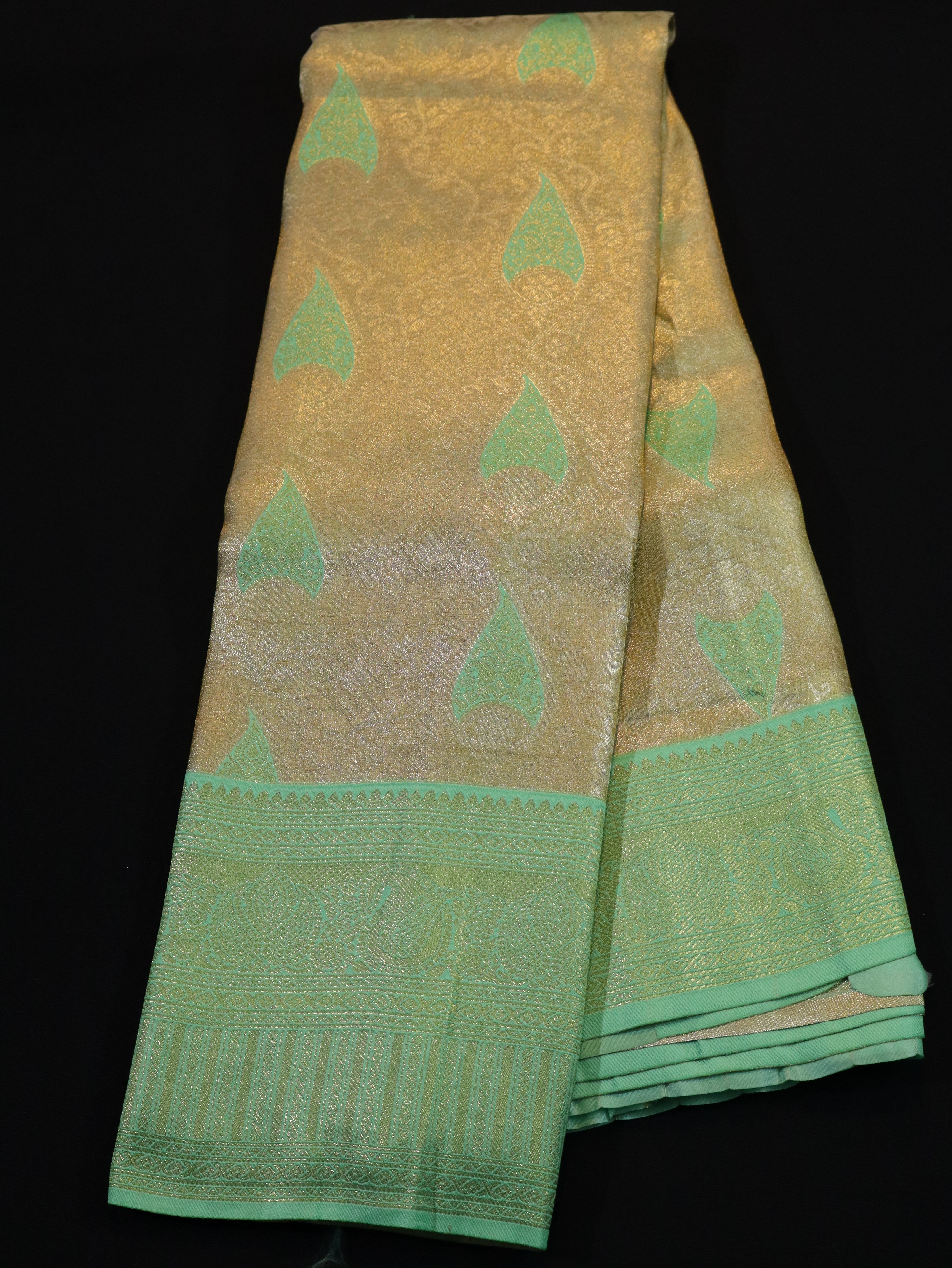 ZARI BROCADE WITH MOTIF(LIGHT WEIGHT)-KHAKI/GREEN
