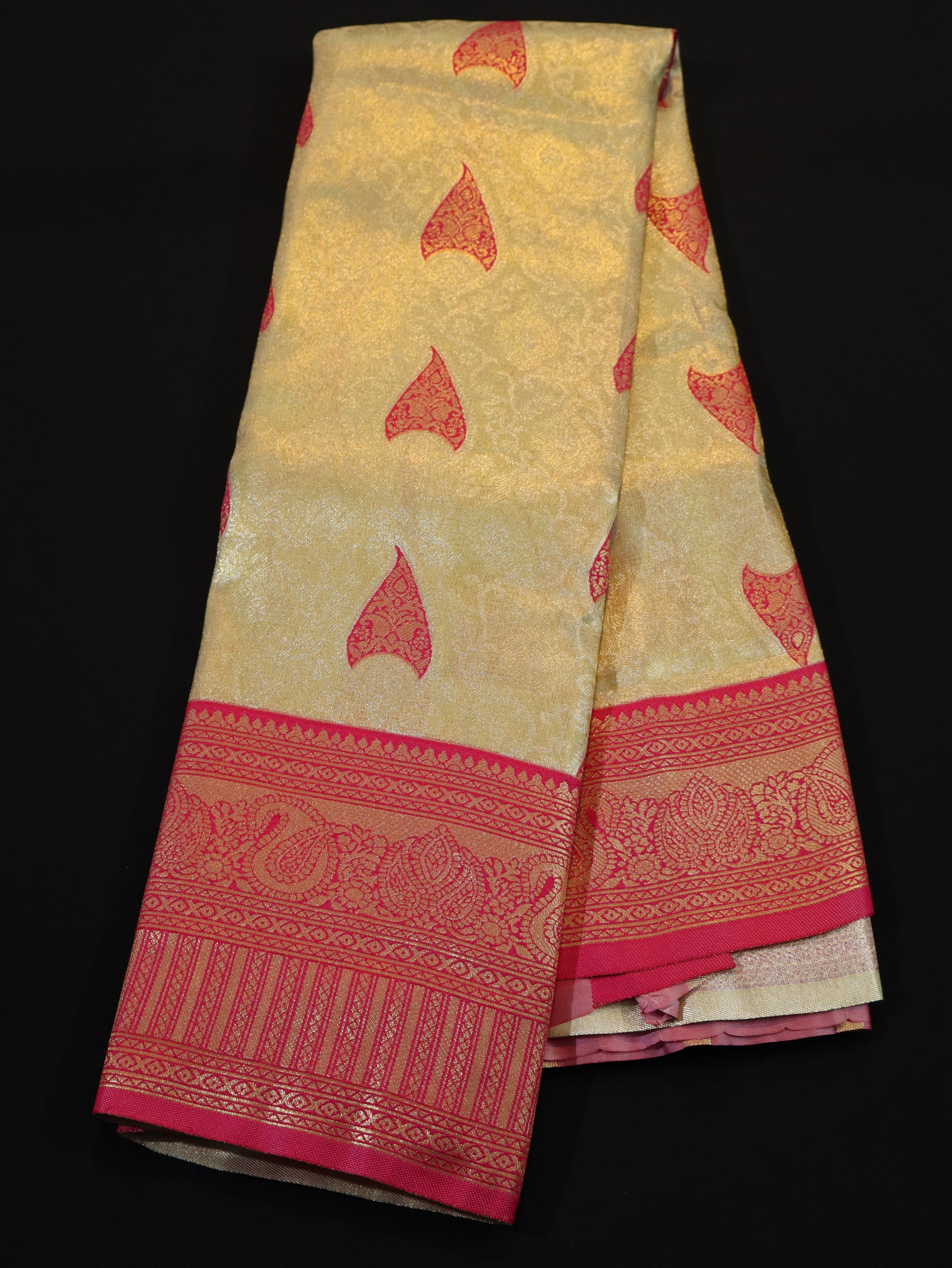 ZARI BROCADE WITH MOTIF(LIGHT WEIGHT)-TUSSAR/RED