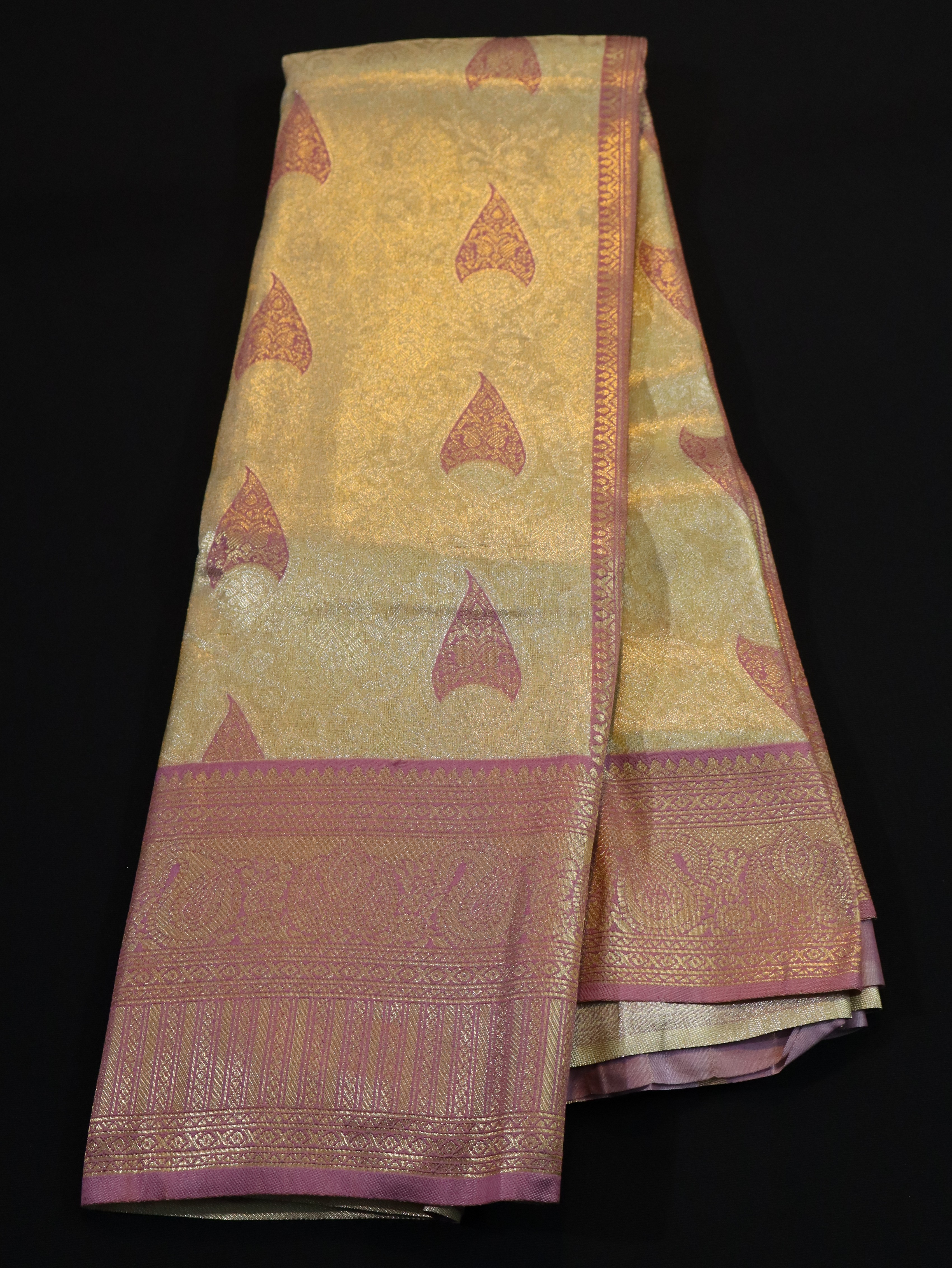 ZARI BROCADE WITH MOTIF(LIGHT WEIGHT)-GOLD/PASTEL RED