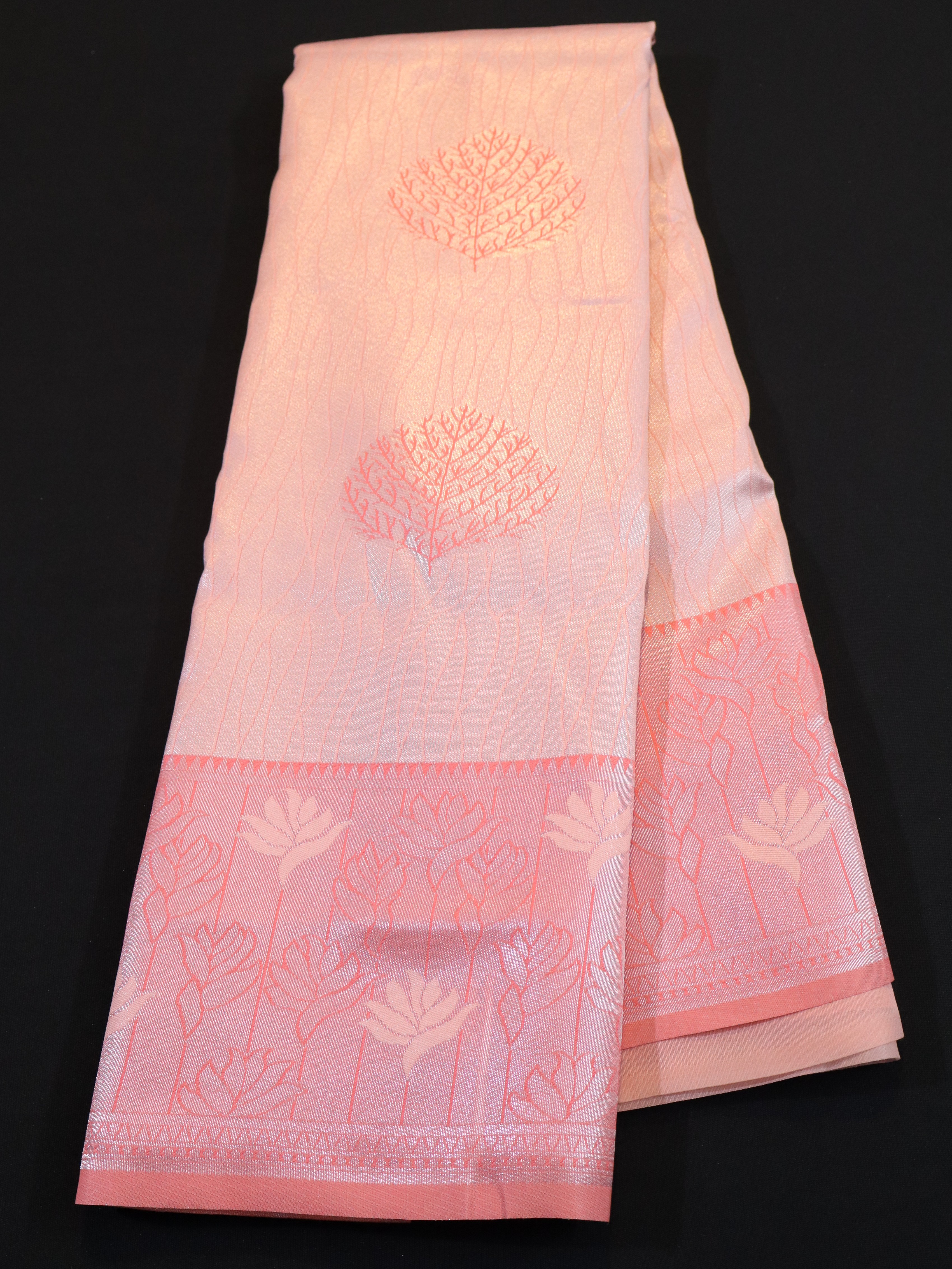 FANCY MEENA MOTIF WITH BORDER-ORANGE PINK