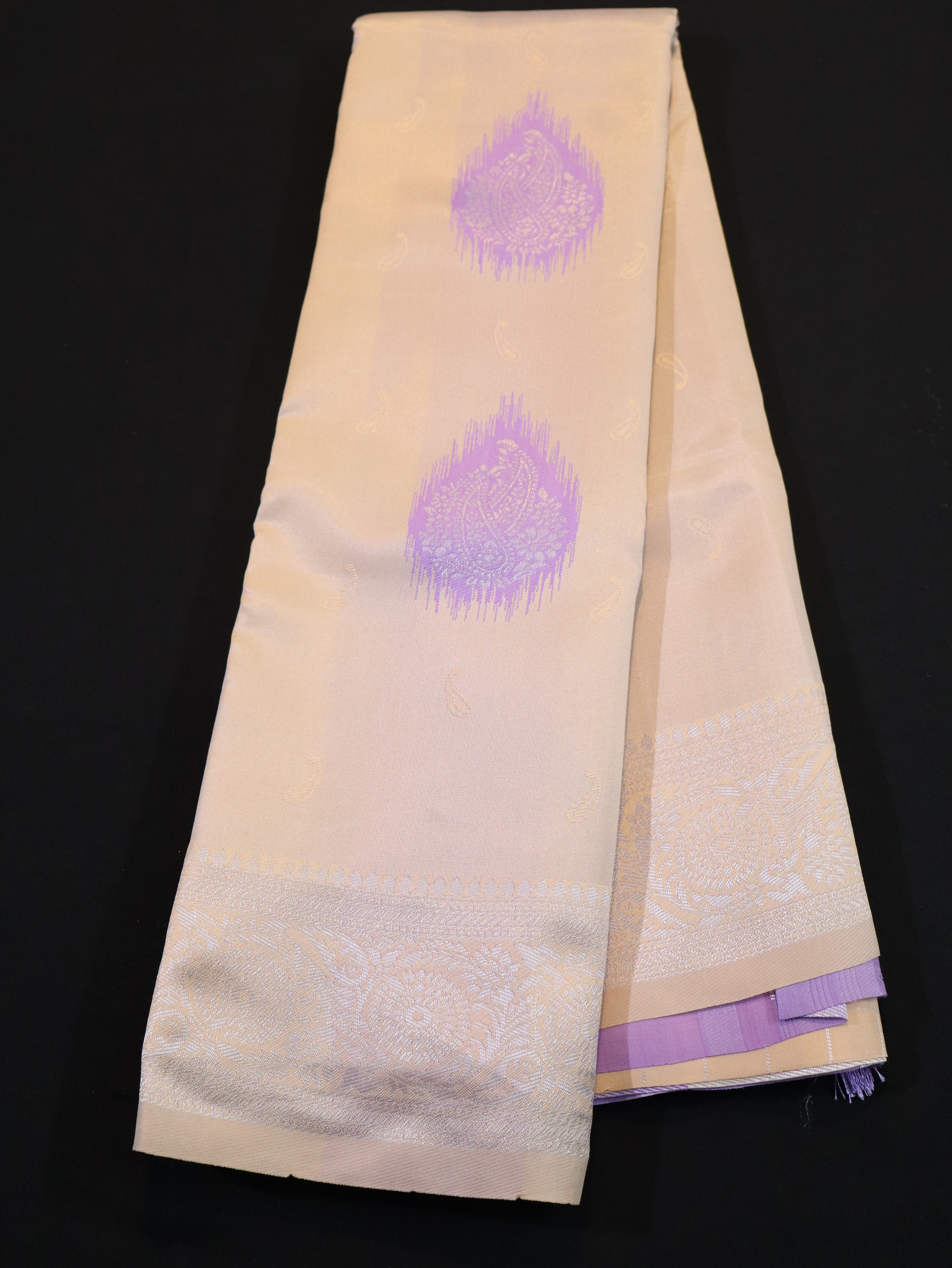 FANCY MEENA MOTIF WITH BORDER-ORANGE/PASTEL BLUE