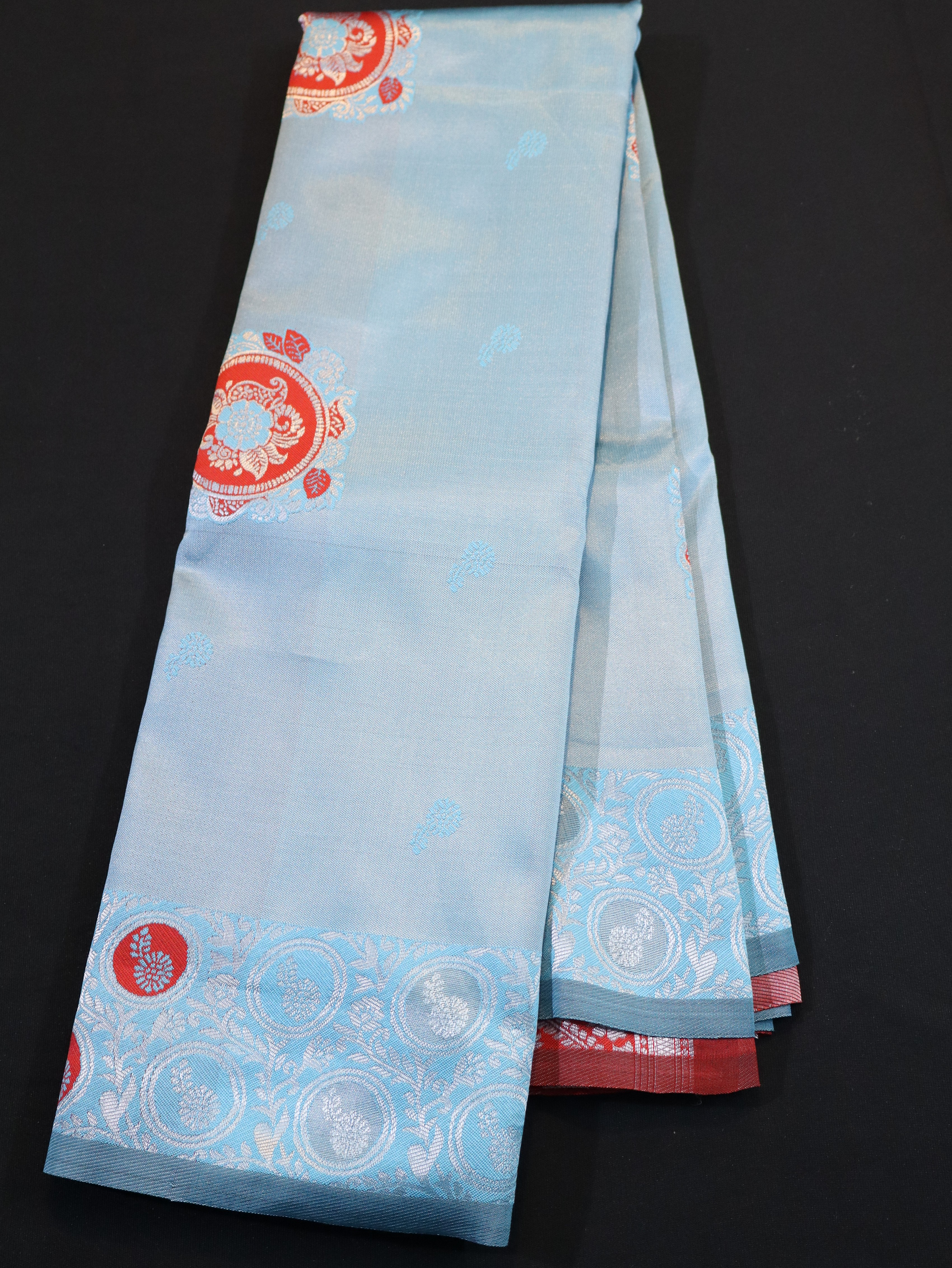 FANCY MEENA MOTIF WITH BORDER-BLUE ORANGE