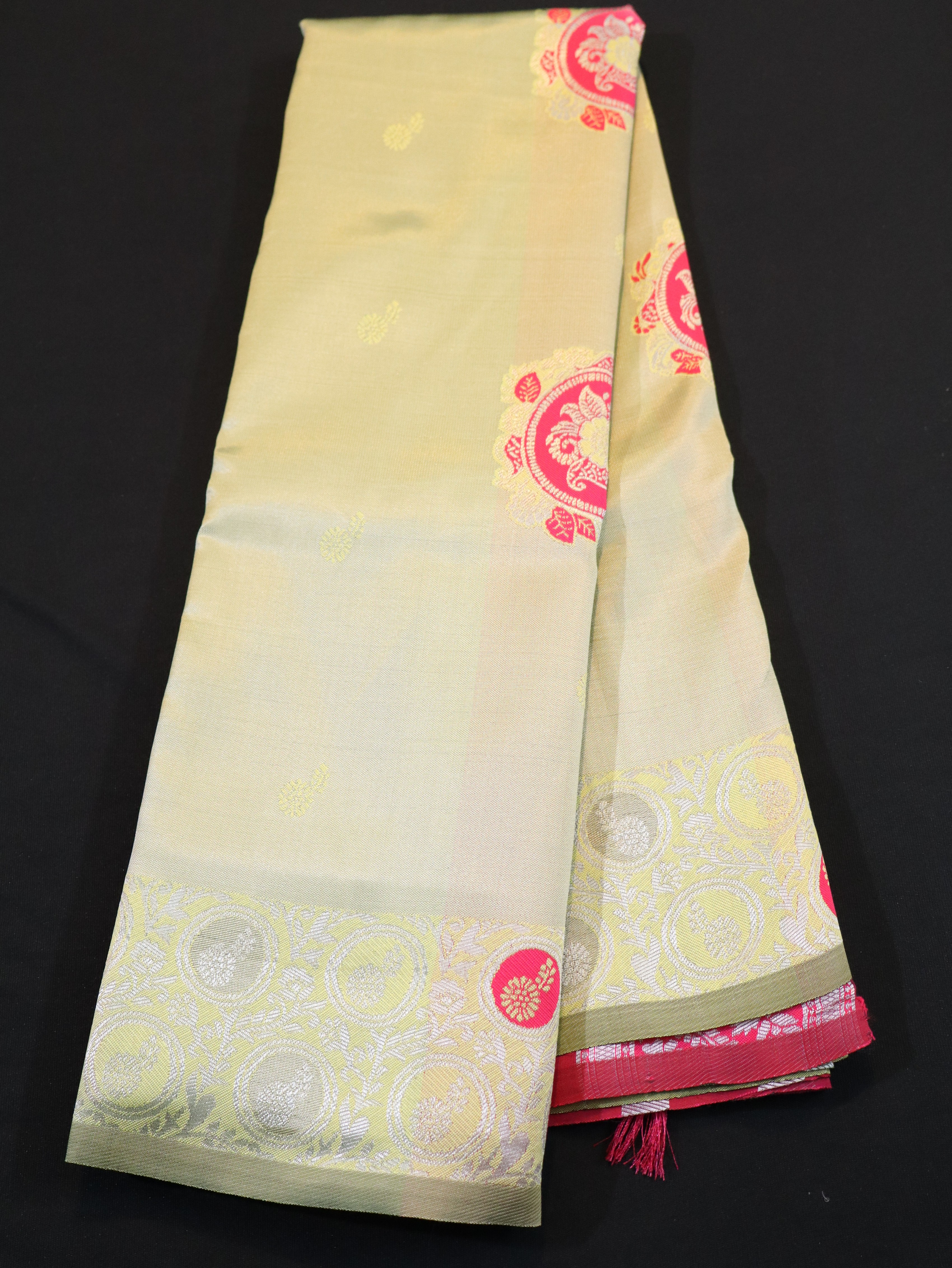 FANCY MEENA MOTIF WITH BORDER-TUSSAR/RED