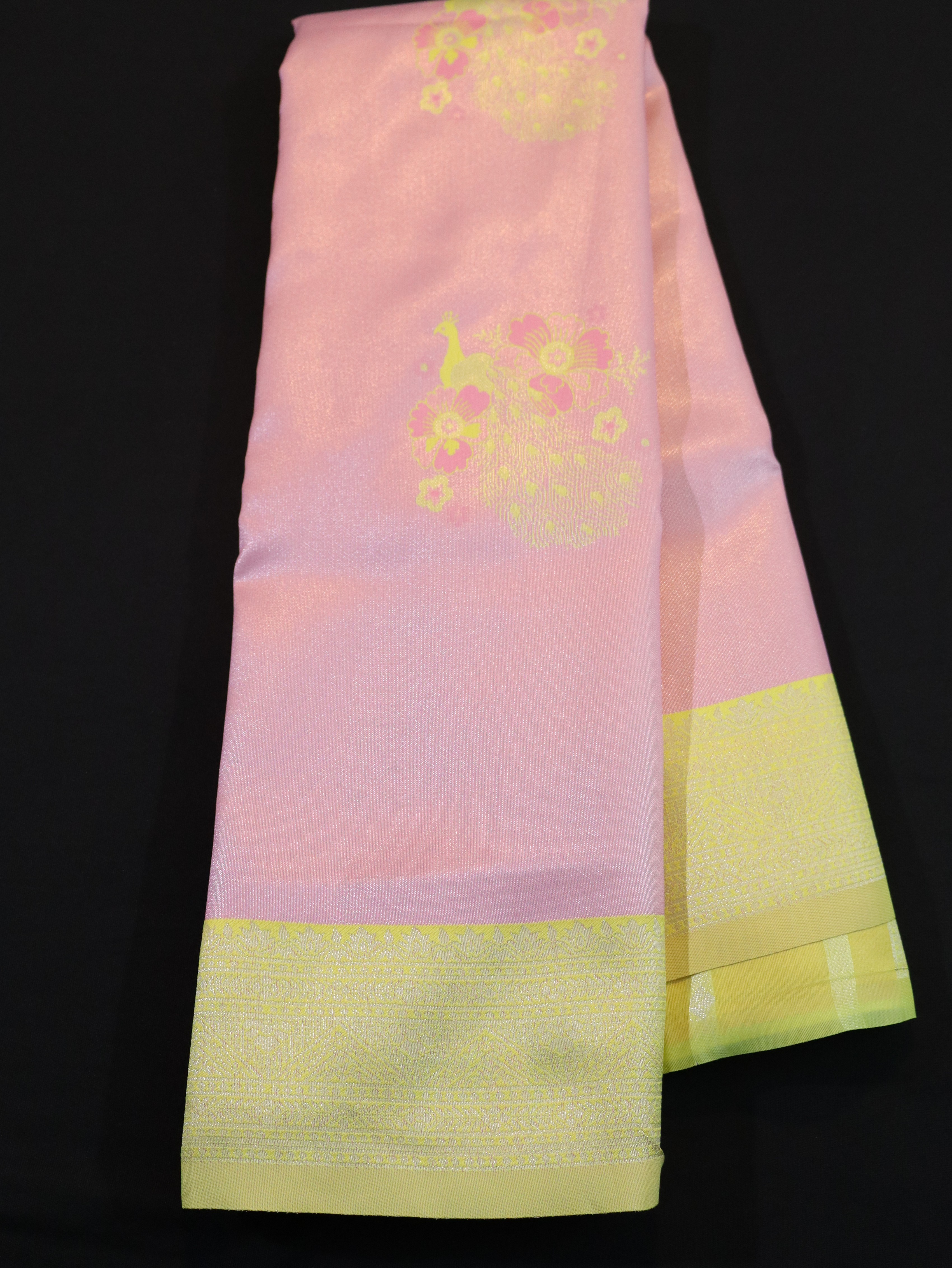 FANCY MEENA MOTIF WITH BORDER-PINK/MANJAL