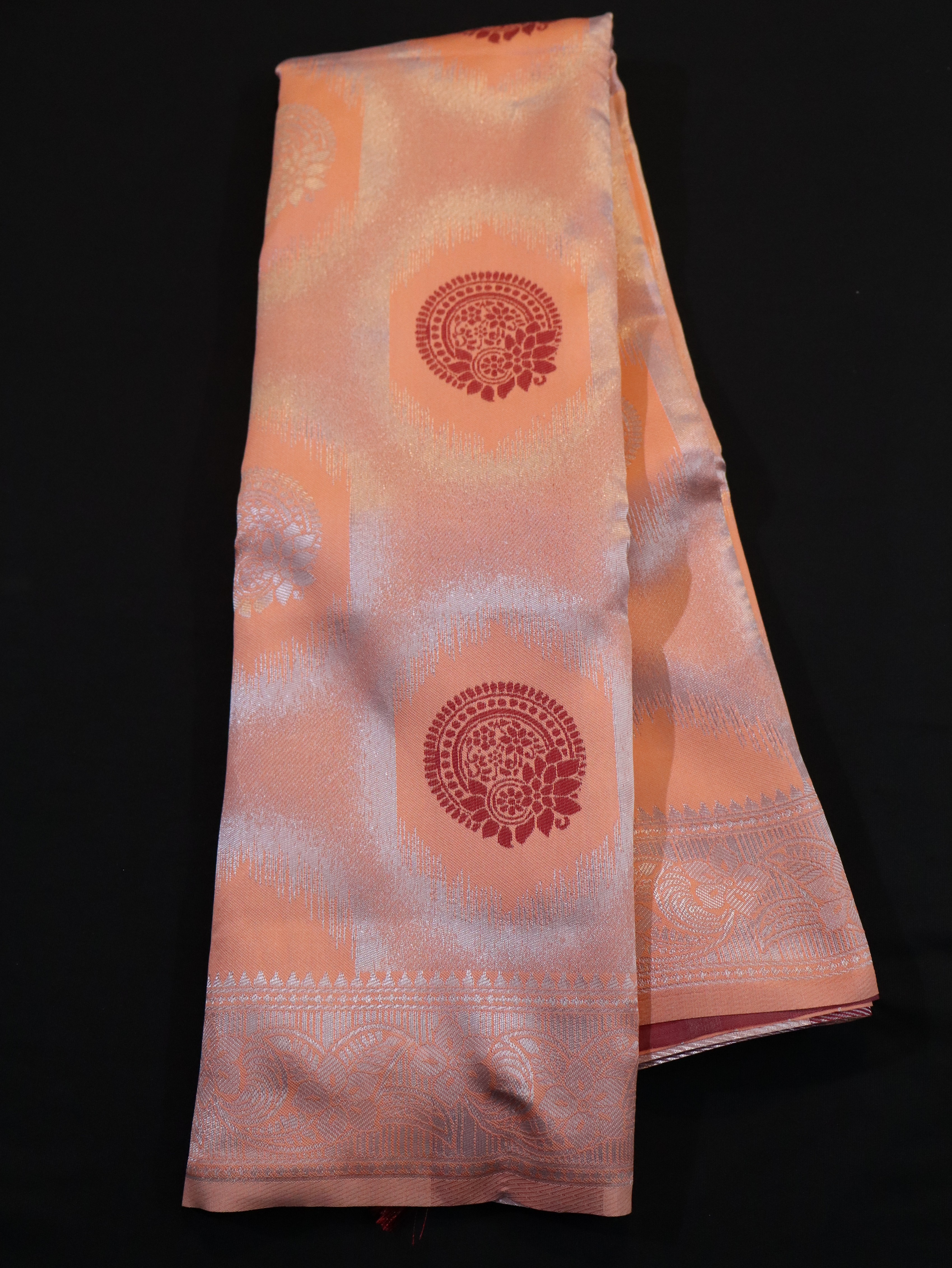 FANCY MEENA MOTIF WITH BORDER-ORANGE/CREAM