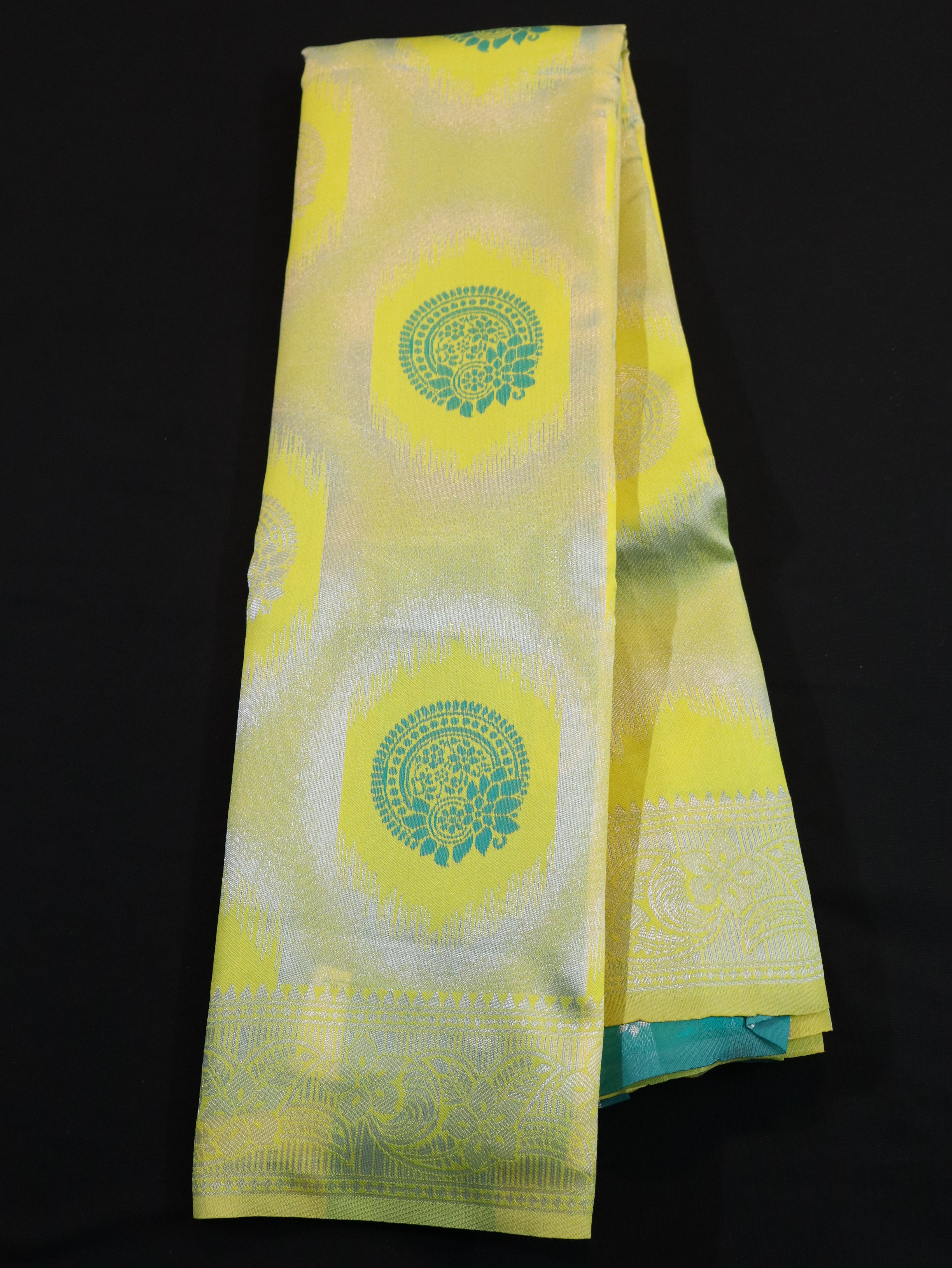 FANCY MEENA MOTIF WITH BORDER-YELLOW/GREEN