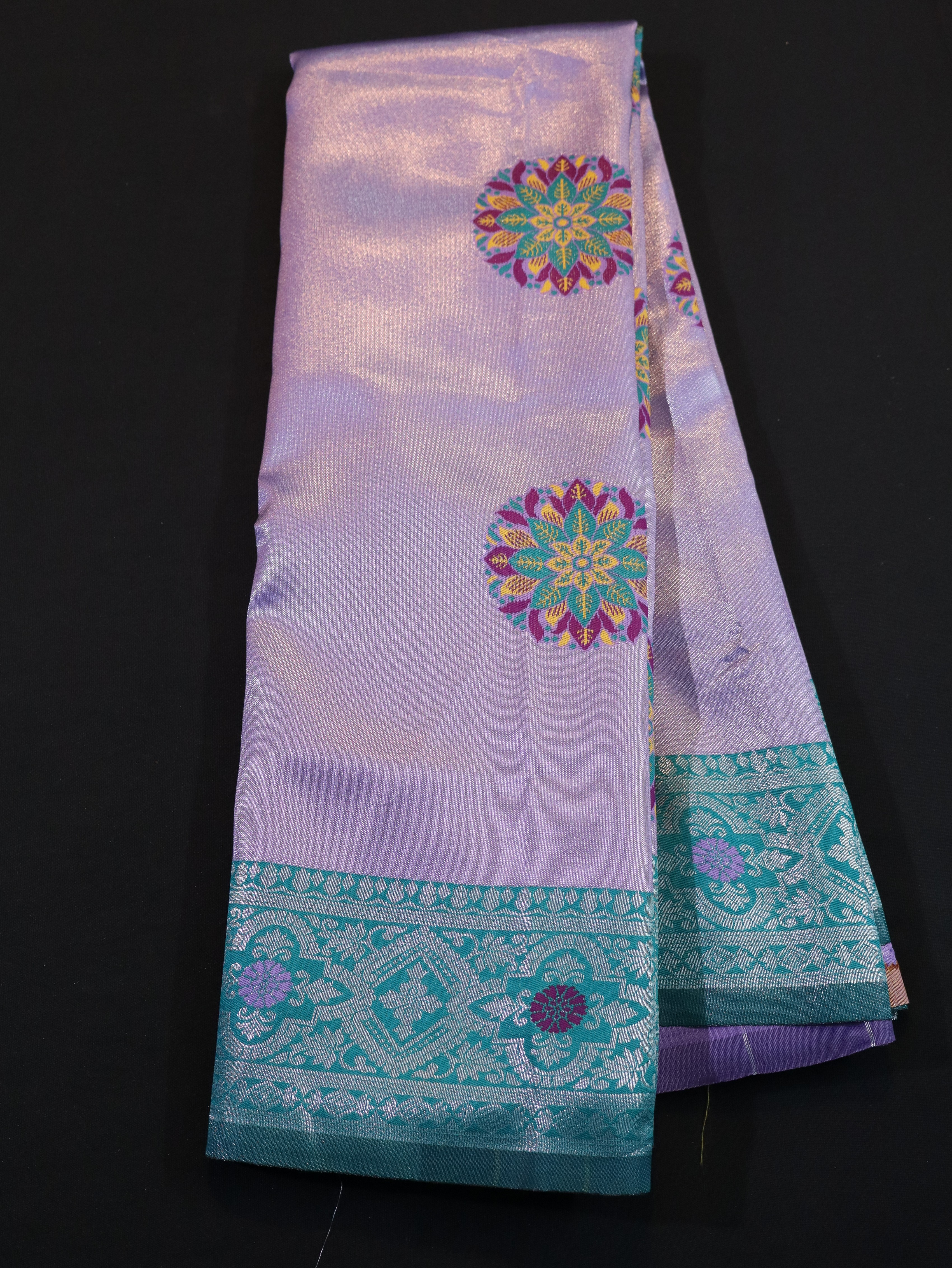 EMBOSSED MEENA BUTTA WITH KANCHI BORDER-PASTEL BLUE