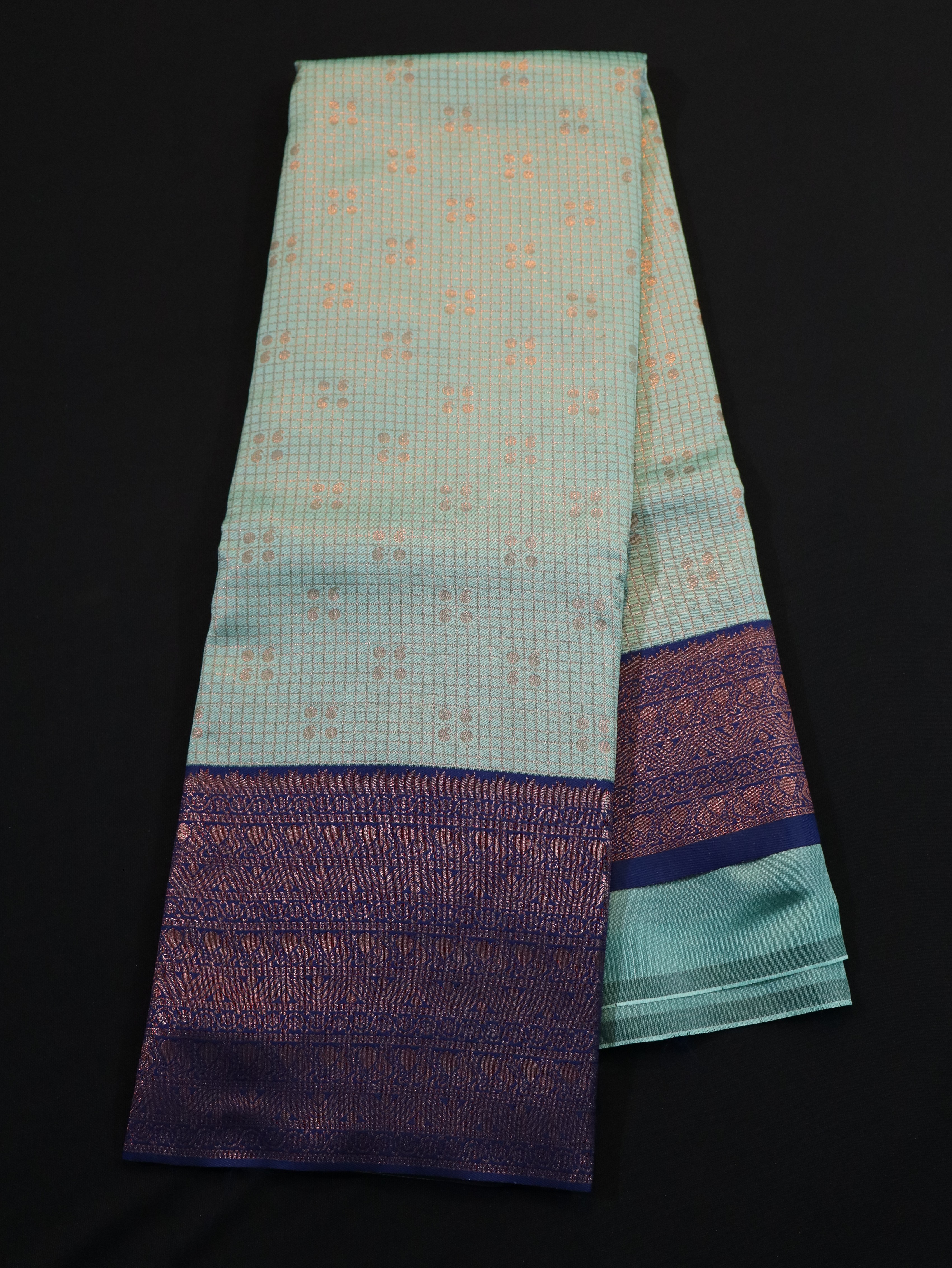 KANCHI BORDER WITH CHECKED AND BUTTA-PASTEL GREY