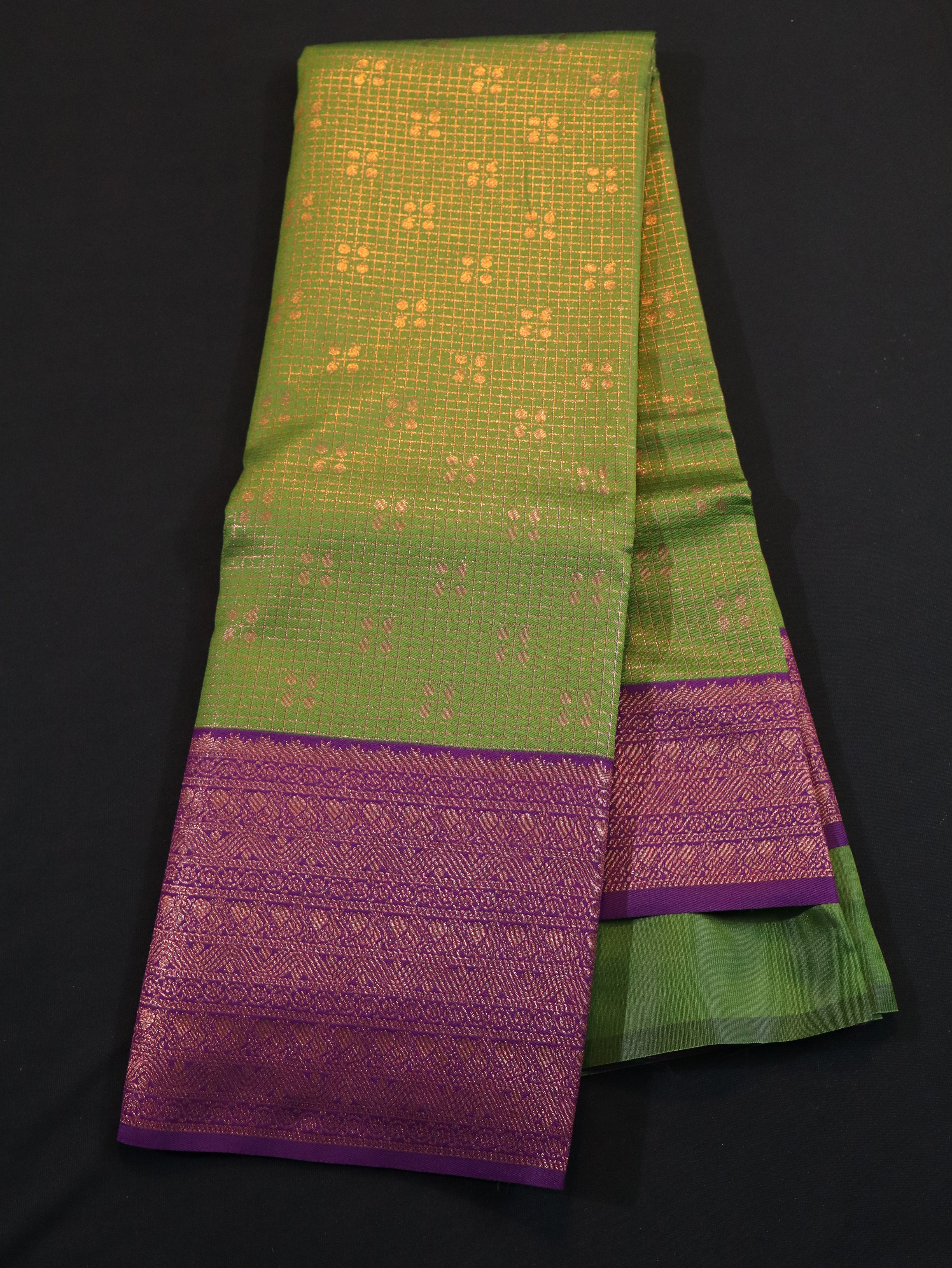 KANCHI BORDER WITH CHECKED AND BUTTA-SNEHA GREEN