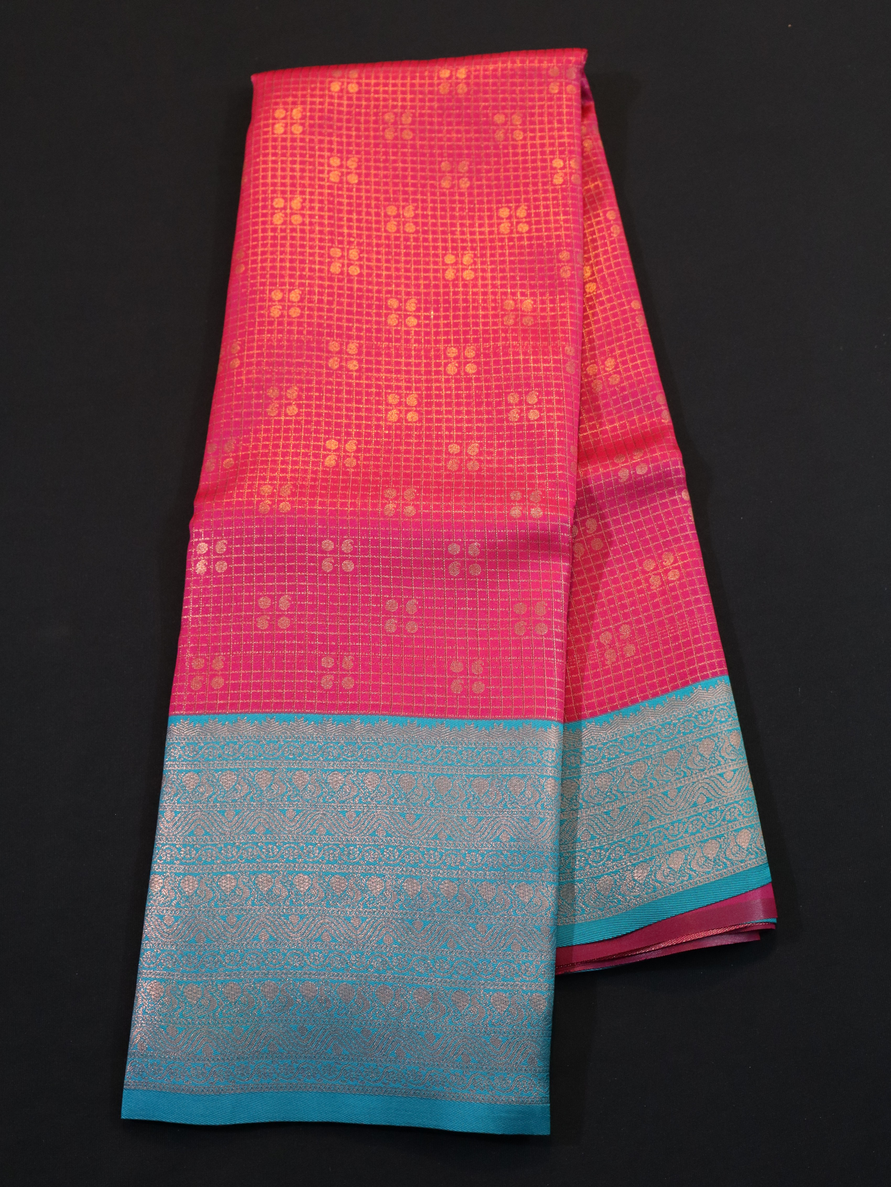 KANCHI BORDER WITH CHECKED AND BUTTA-PINK ANANDHA