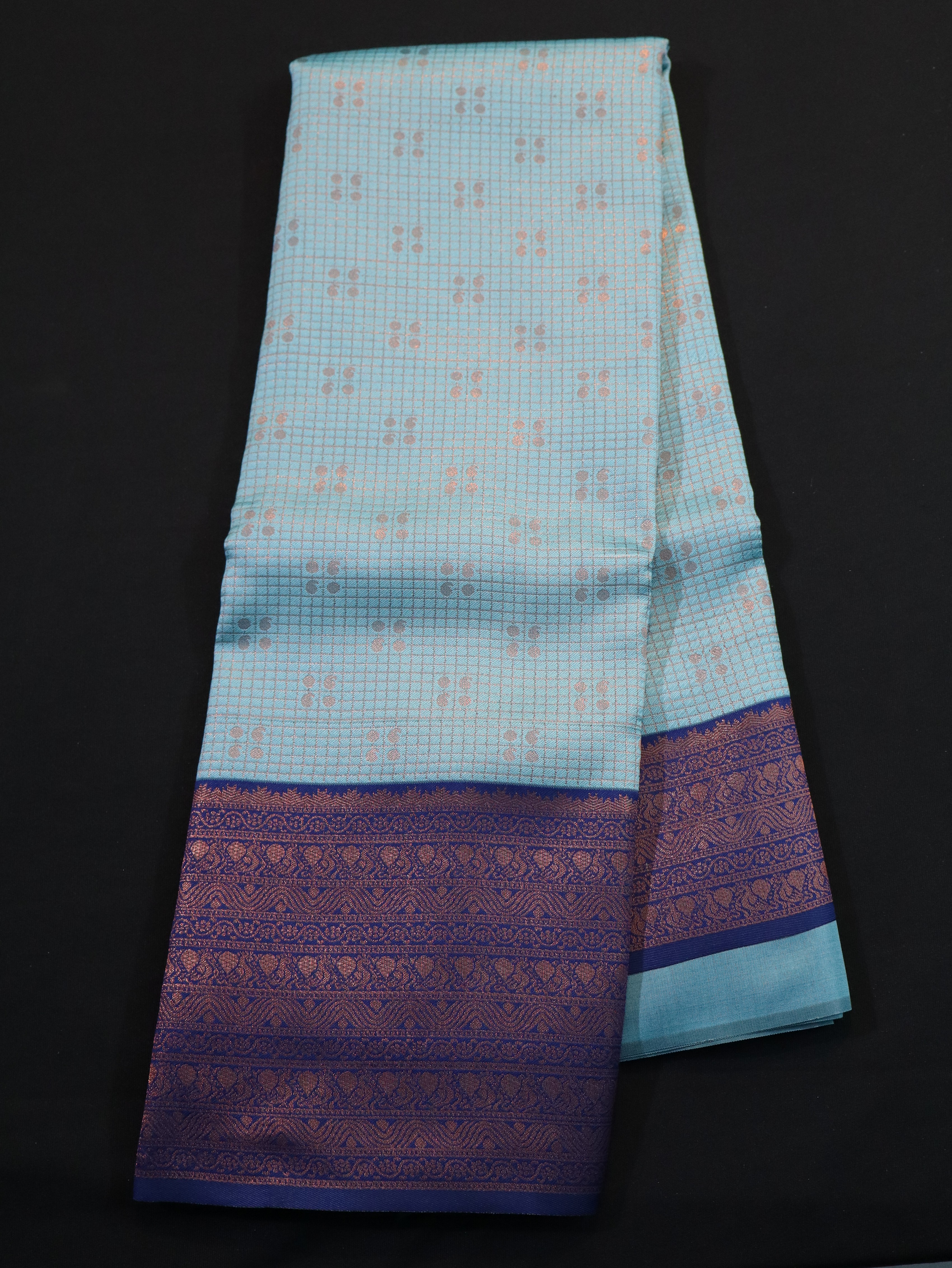 KANCHI BORDER WITH CHECKED AND BUTTA-LIGHT BLUE