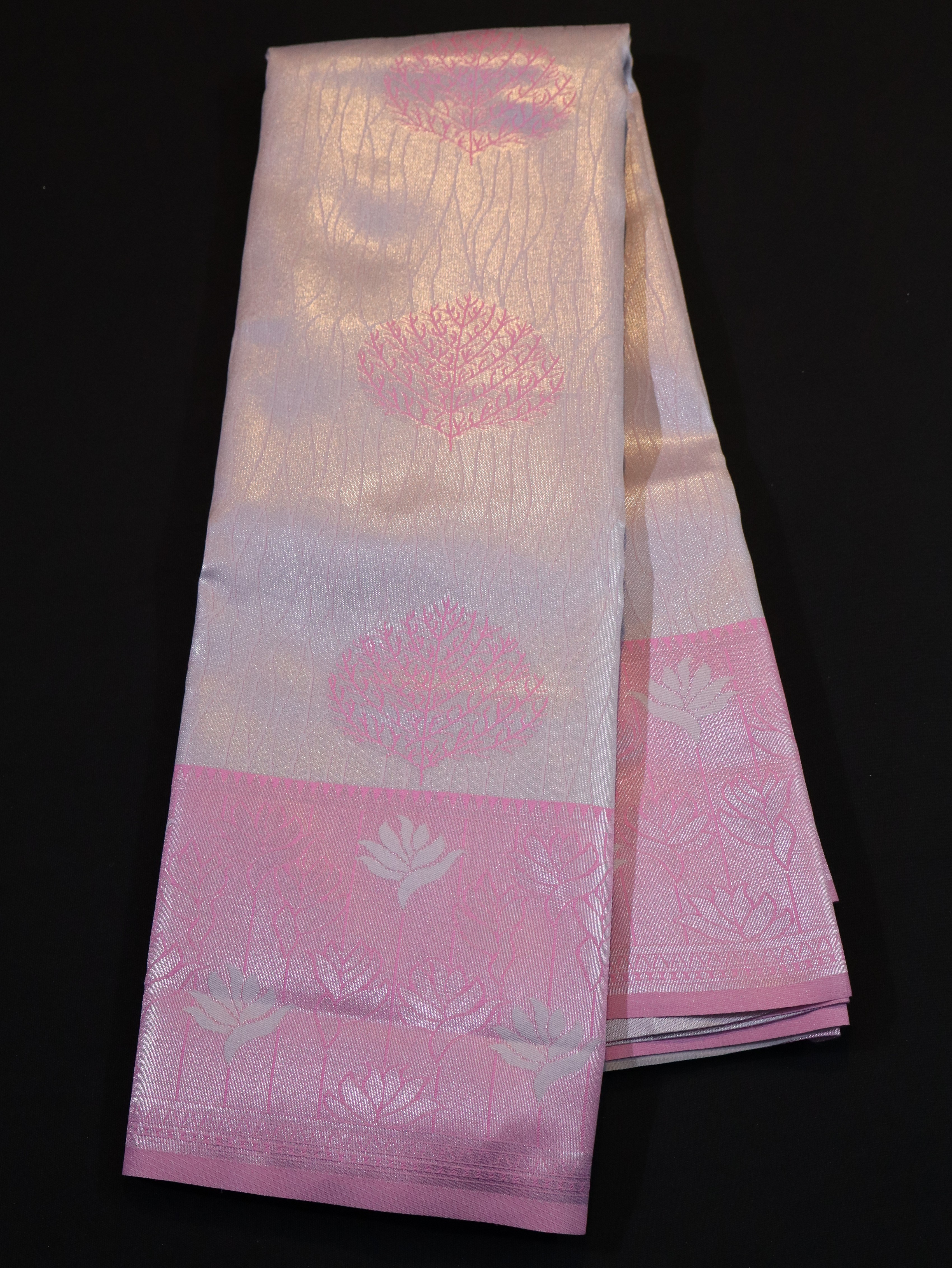 KANCHI TYPE BORDER WITH MOTIFS-GREY PINK
