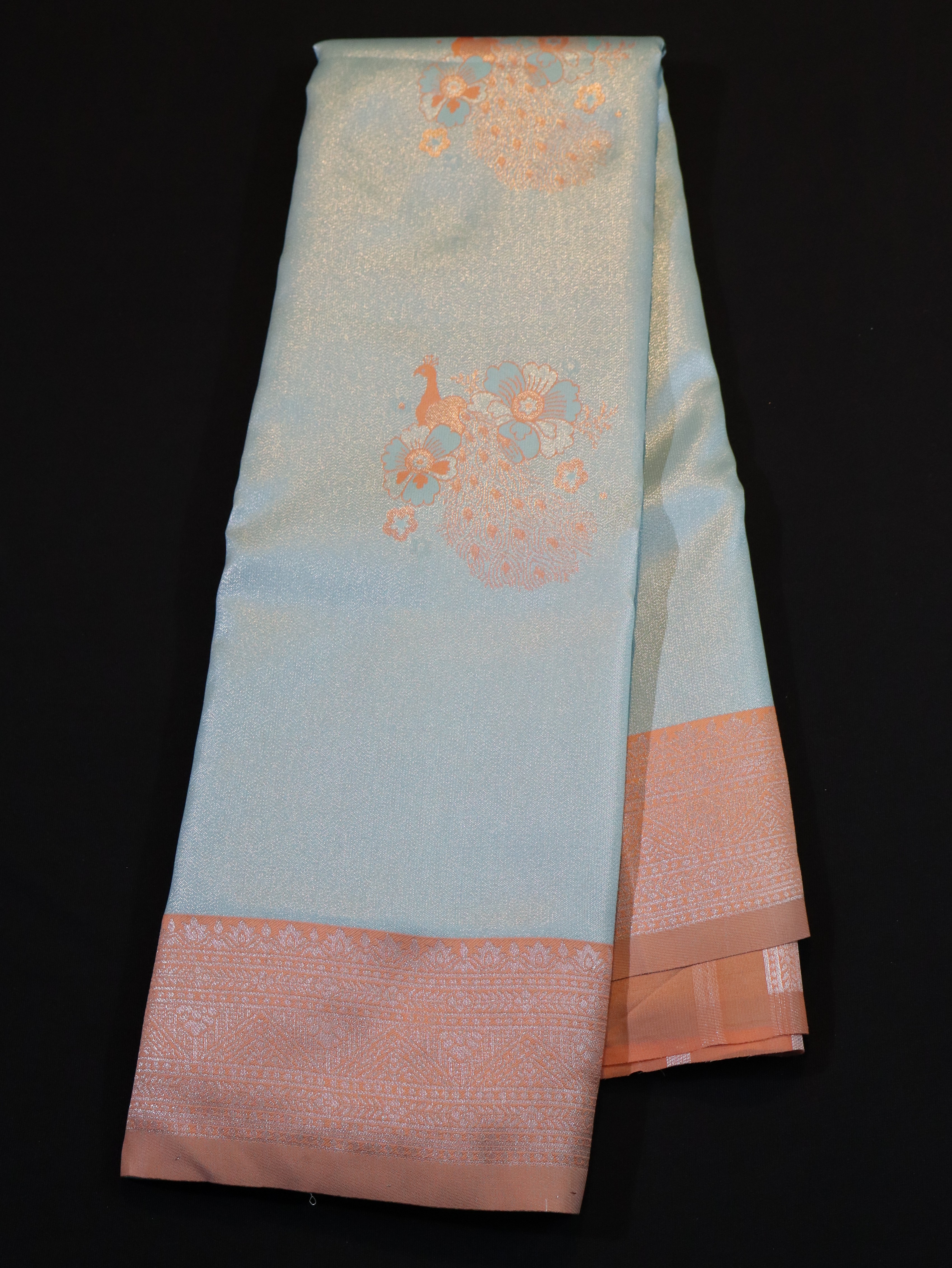 KANCHI TYPE BORDER WITH MOTIFS-GREY ORANGE