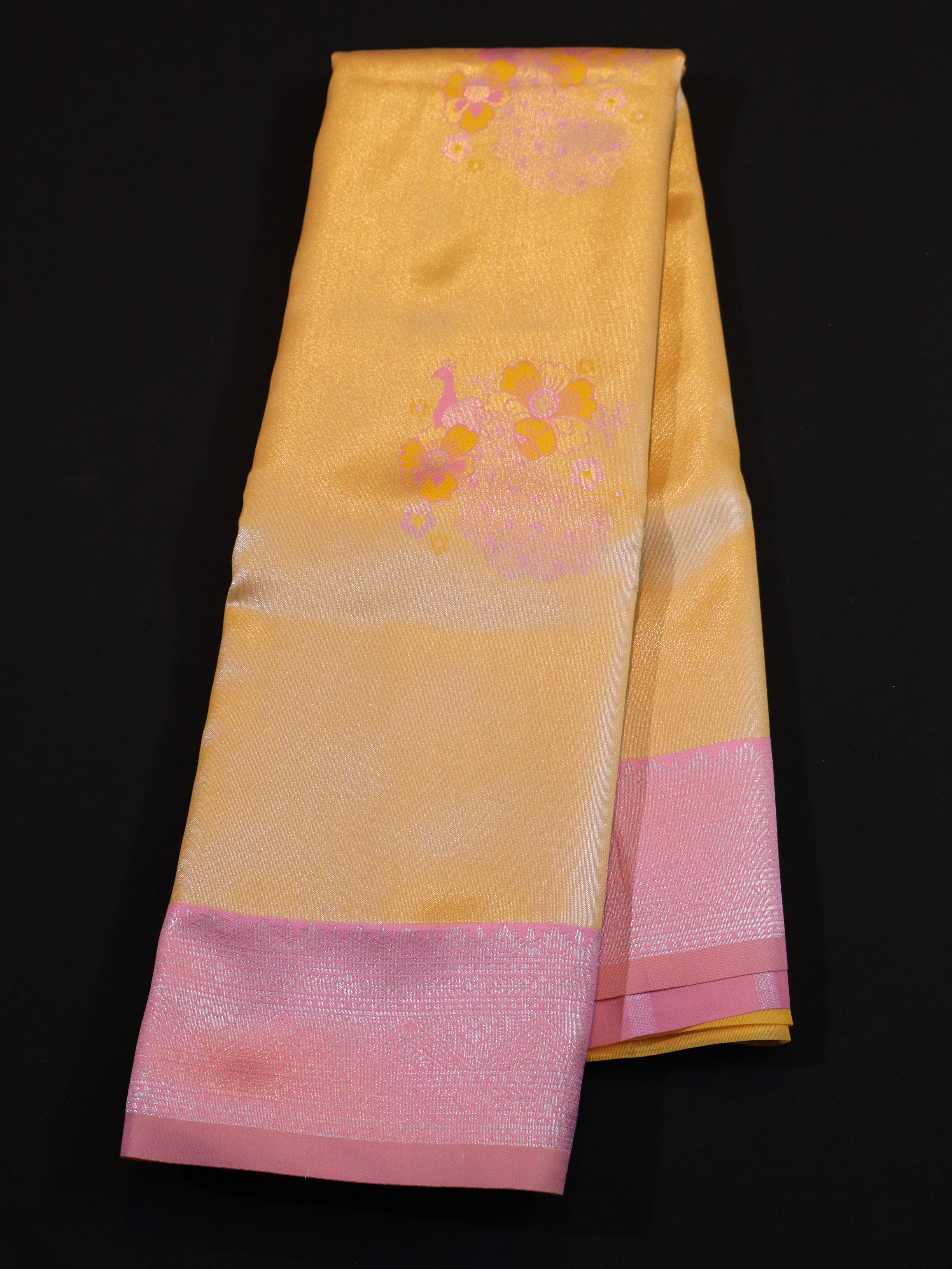 KANCHI TYPE BORDER WITH MOTIFS-ORANGE PINK