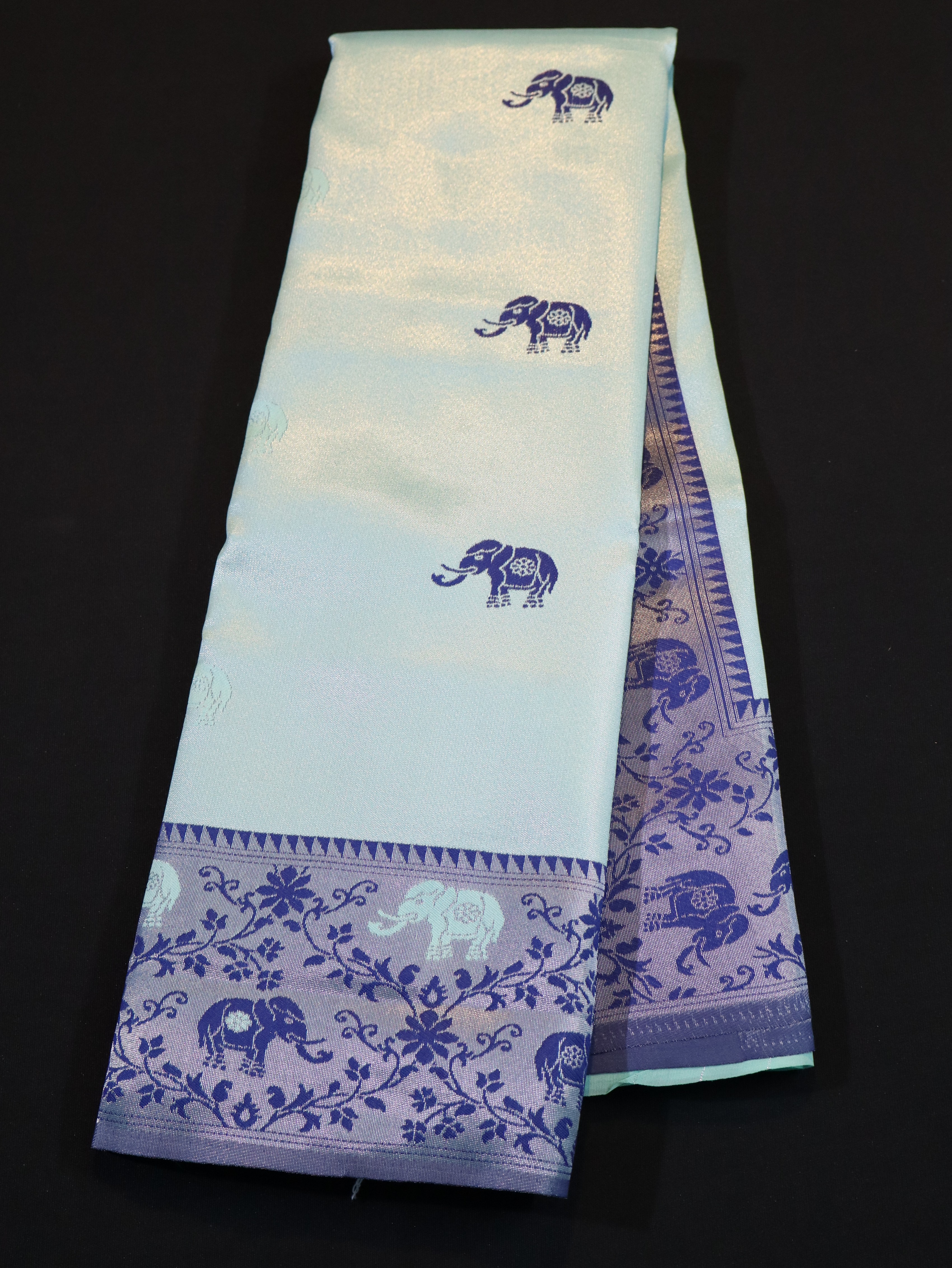 KANCHI TYPE BORDER WITH MOTIFS-CYAN/BLUE