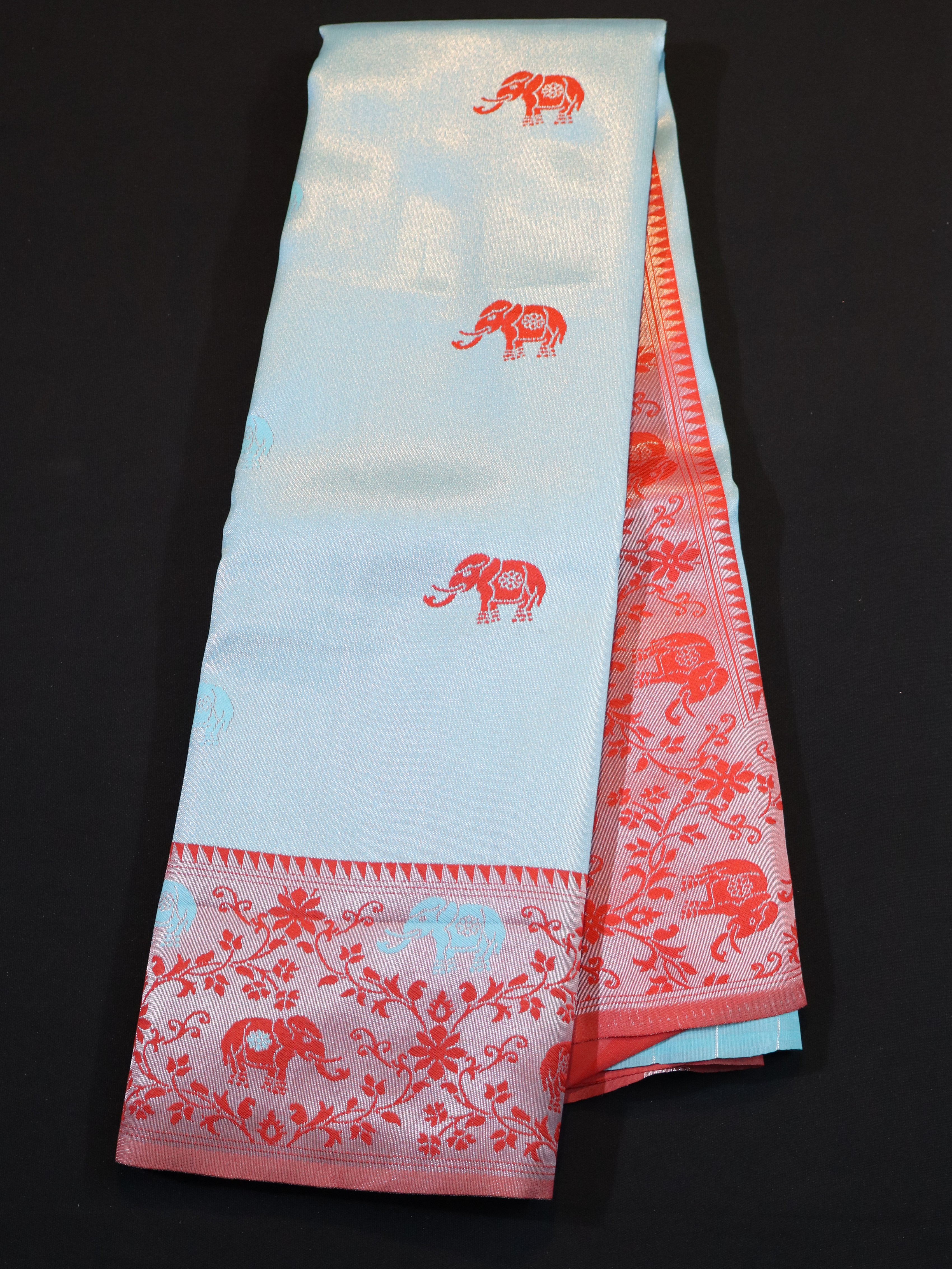 KANCHI TYPE BORDER WITH MOTIFS-CYAN/ORANGE