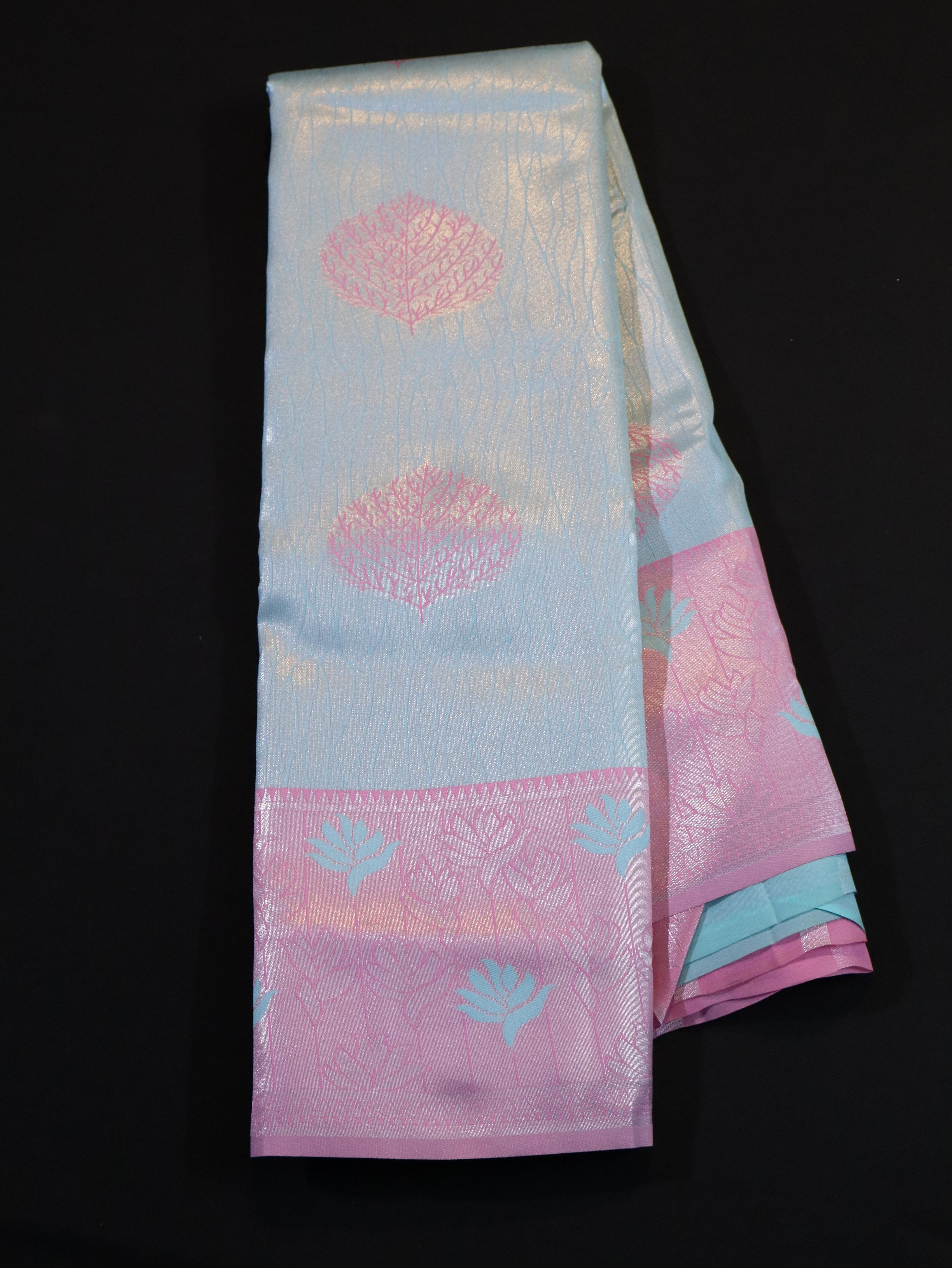 KANCHI TYPE BORDER WITH MOTIFS-BLUE GREY