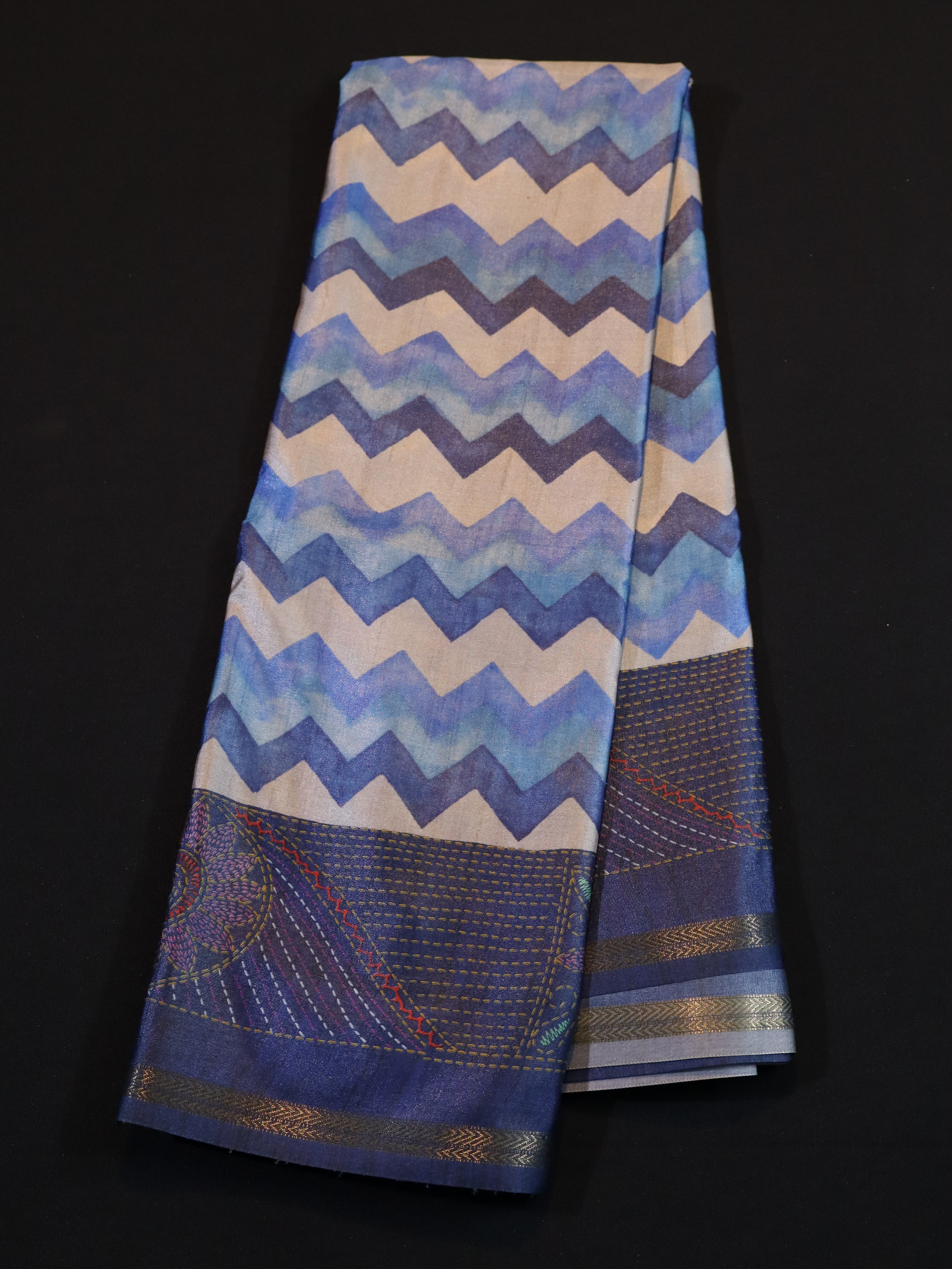 PRINTED HANDLOOM PURE COTTON SAREES-BLUE FANCY