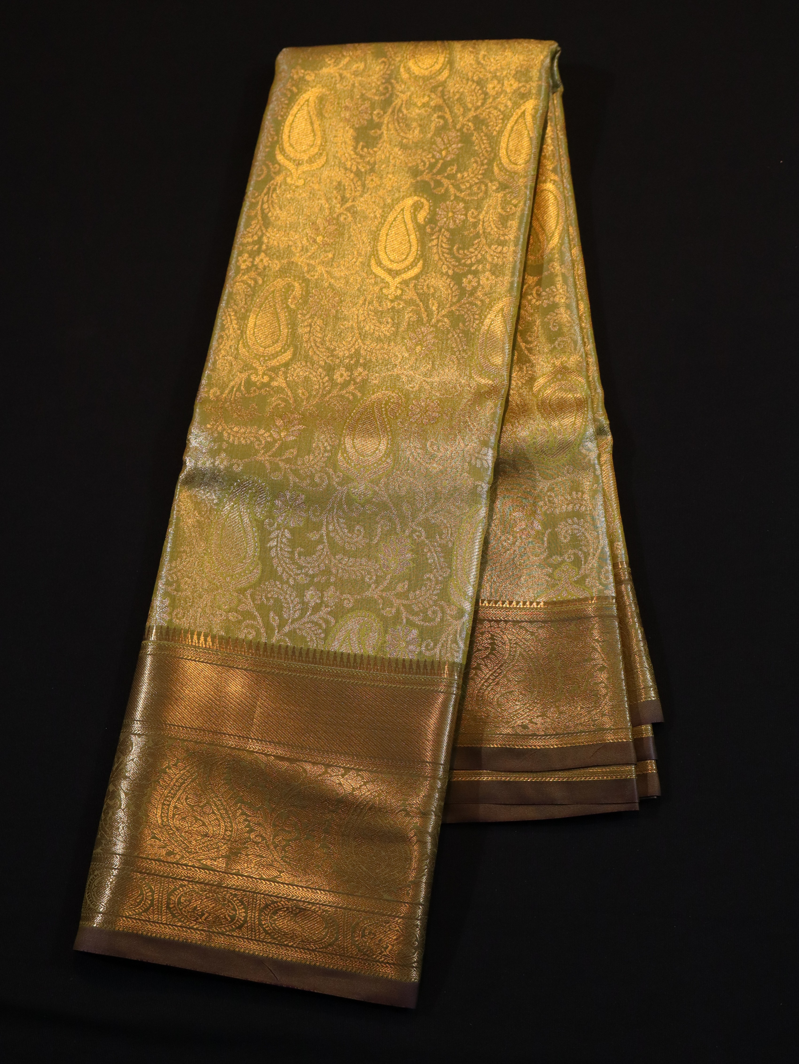 BRIDAL ZARI SELF WITH BORDER-GOLDEN GREY