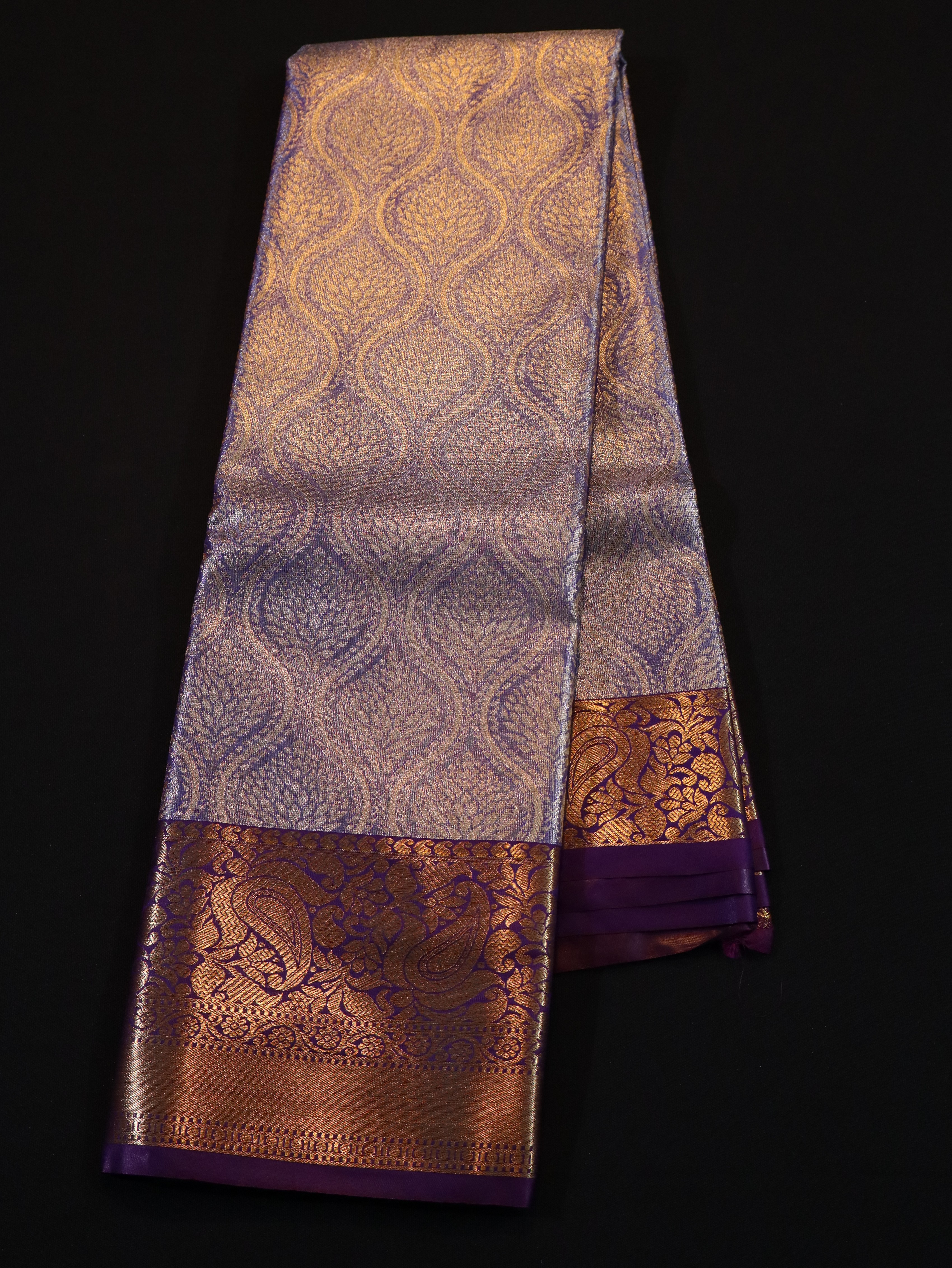 BRIDAL ZARI SELF WITH BORDER-LAVANDER BLUE
