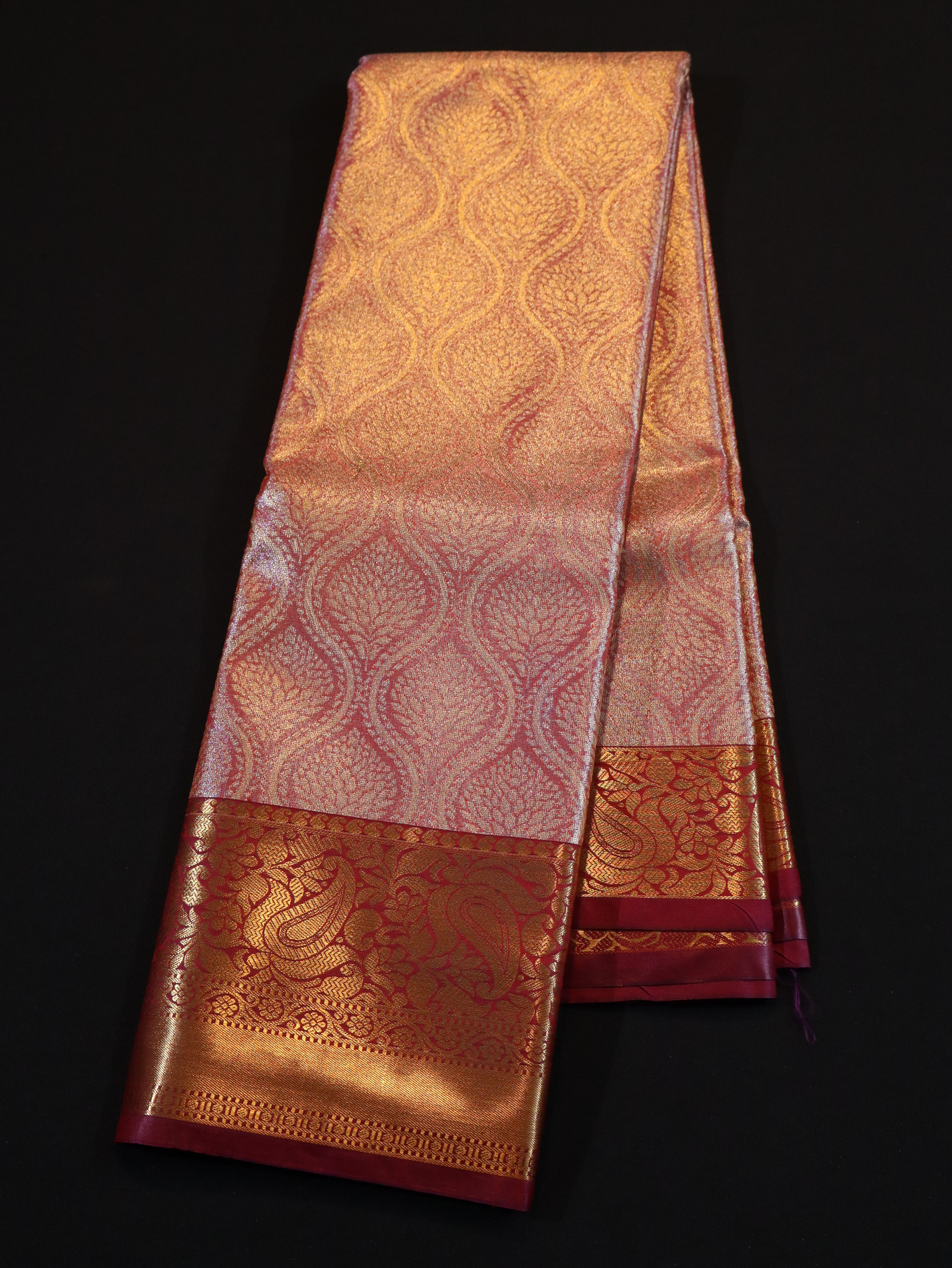 BRIDAL ZARI SELF WITH BORDER-PASTEL RED