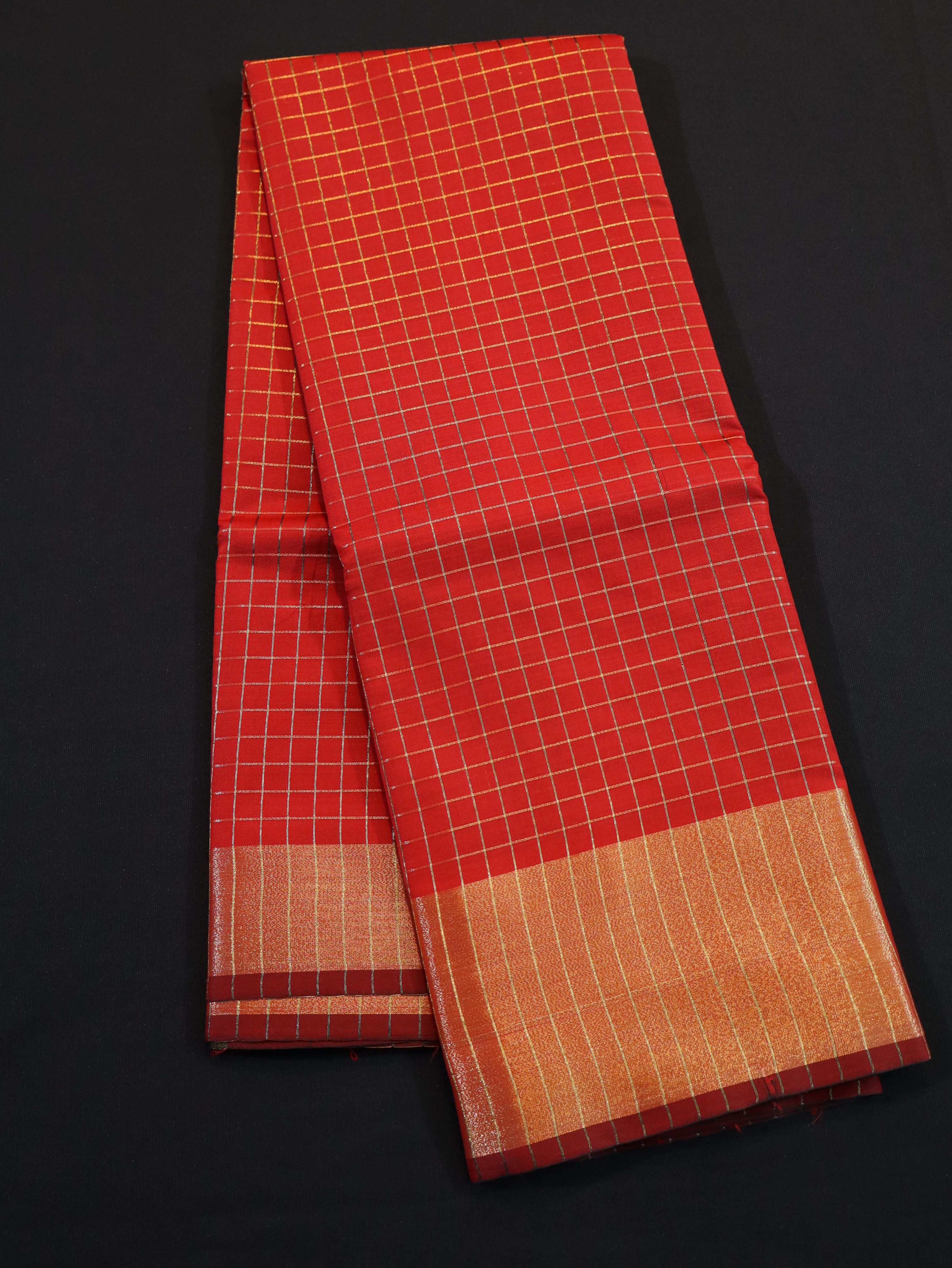 BODY JARI CHECKED WITH KANCHI BORDER-ORANGE