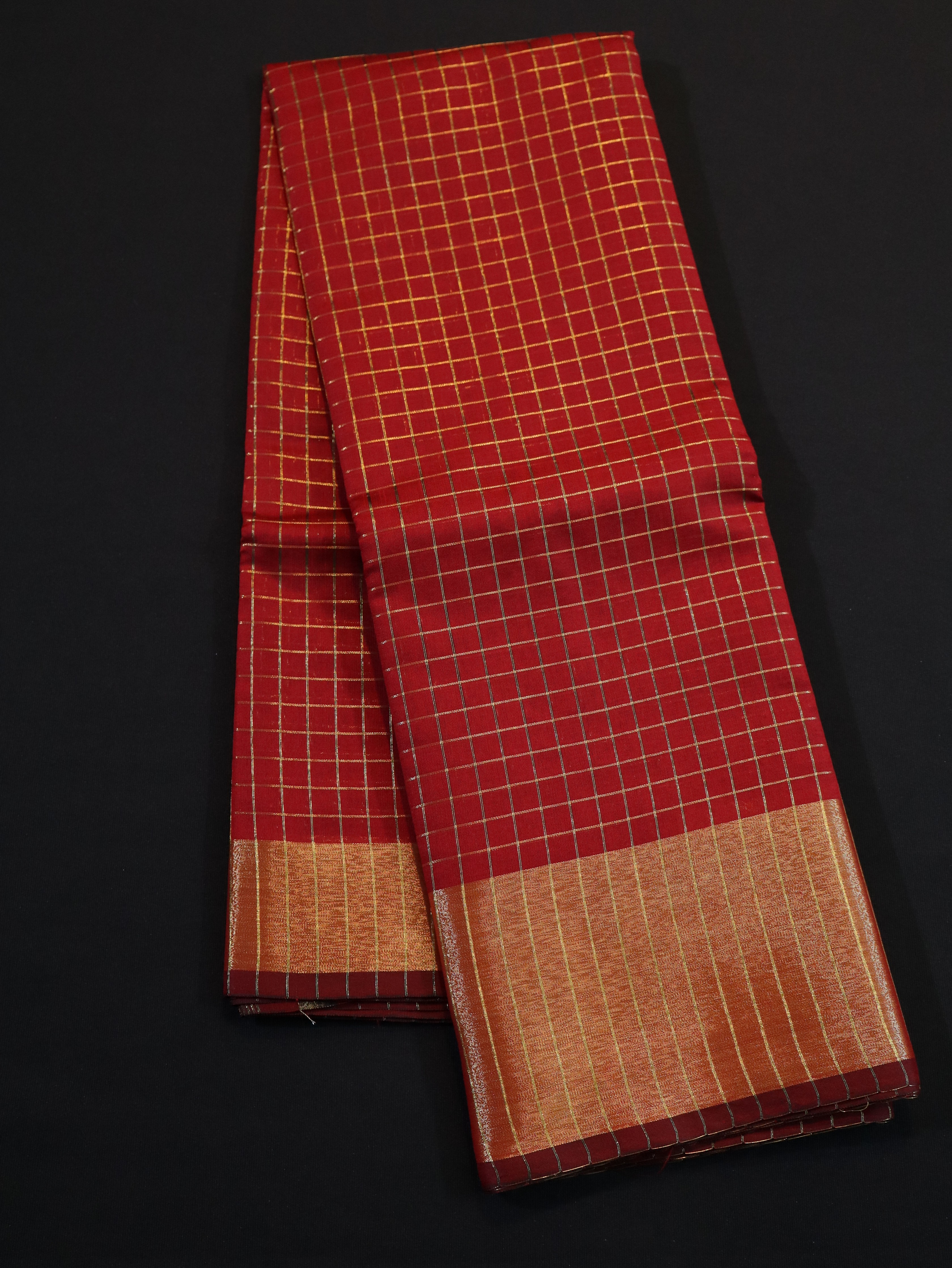 BODY JARI CHECKED WITH KANCHI BORDER-RUST ORANGE