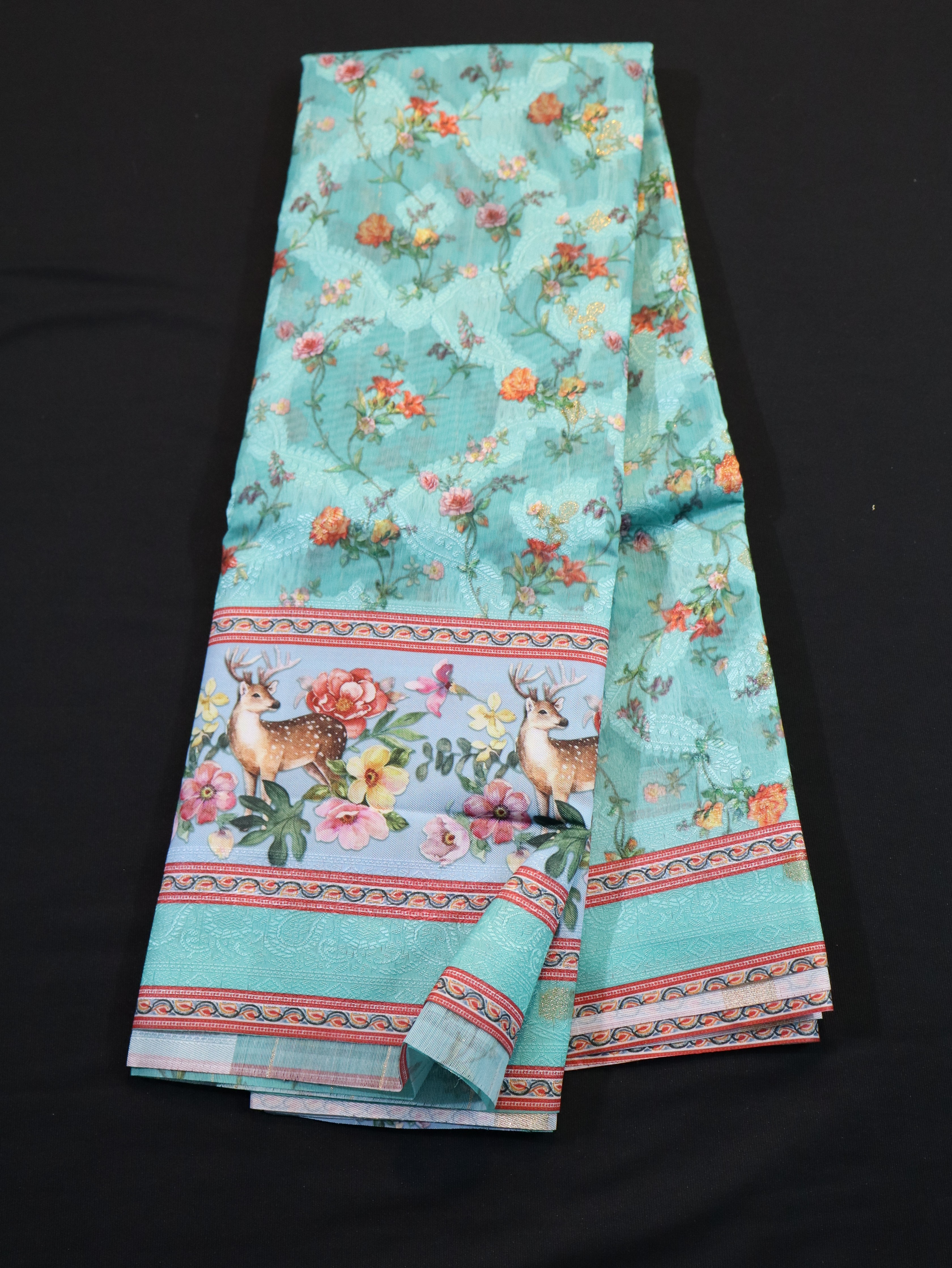 SOFT SILK SAREES WITH EMBOSS DESIGNS-CYAN