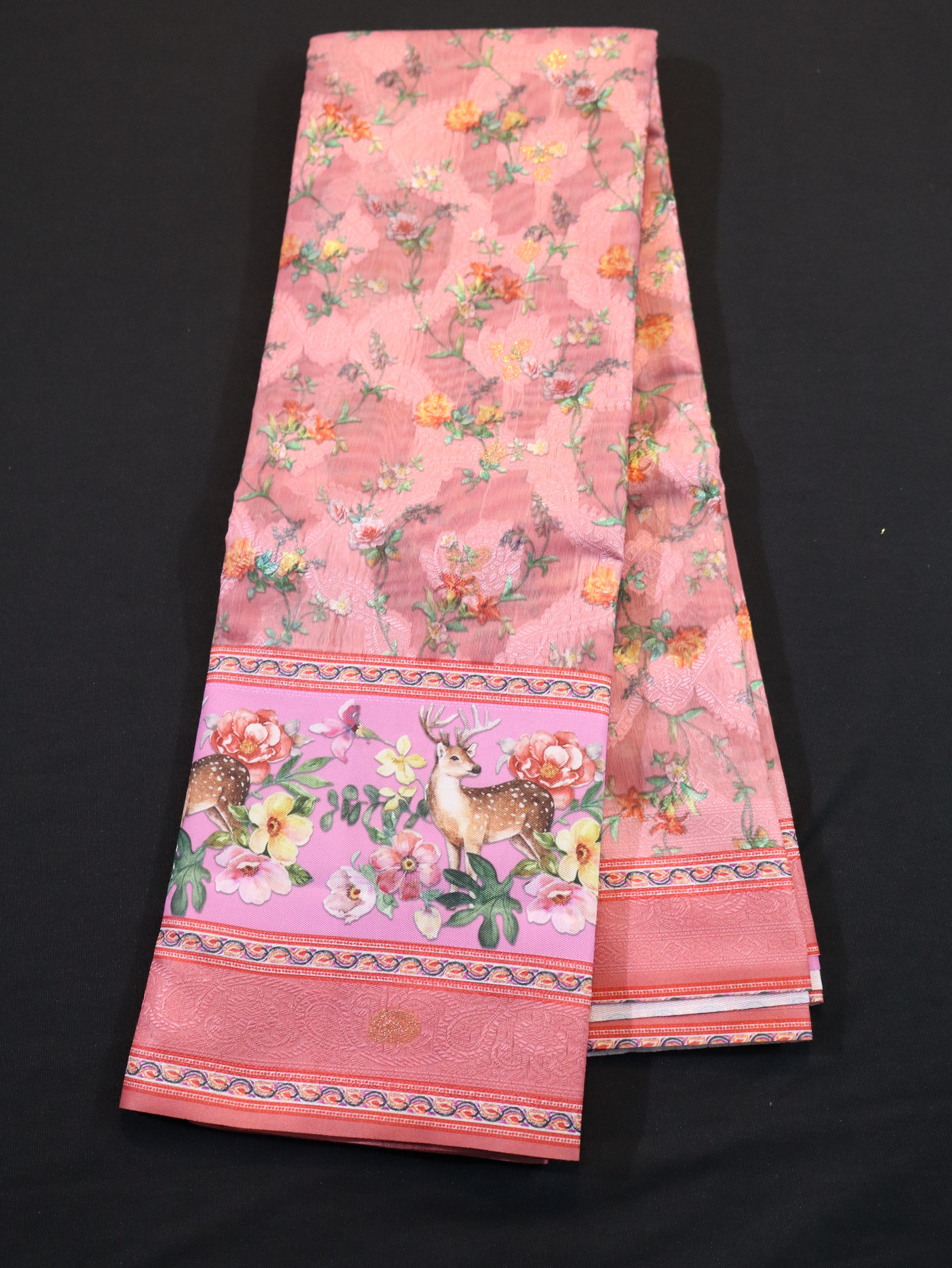 SOFT SILK SAREES WITH EMBOSS DESIGNS-PASTEL RED