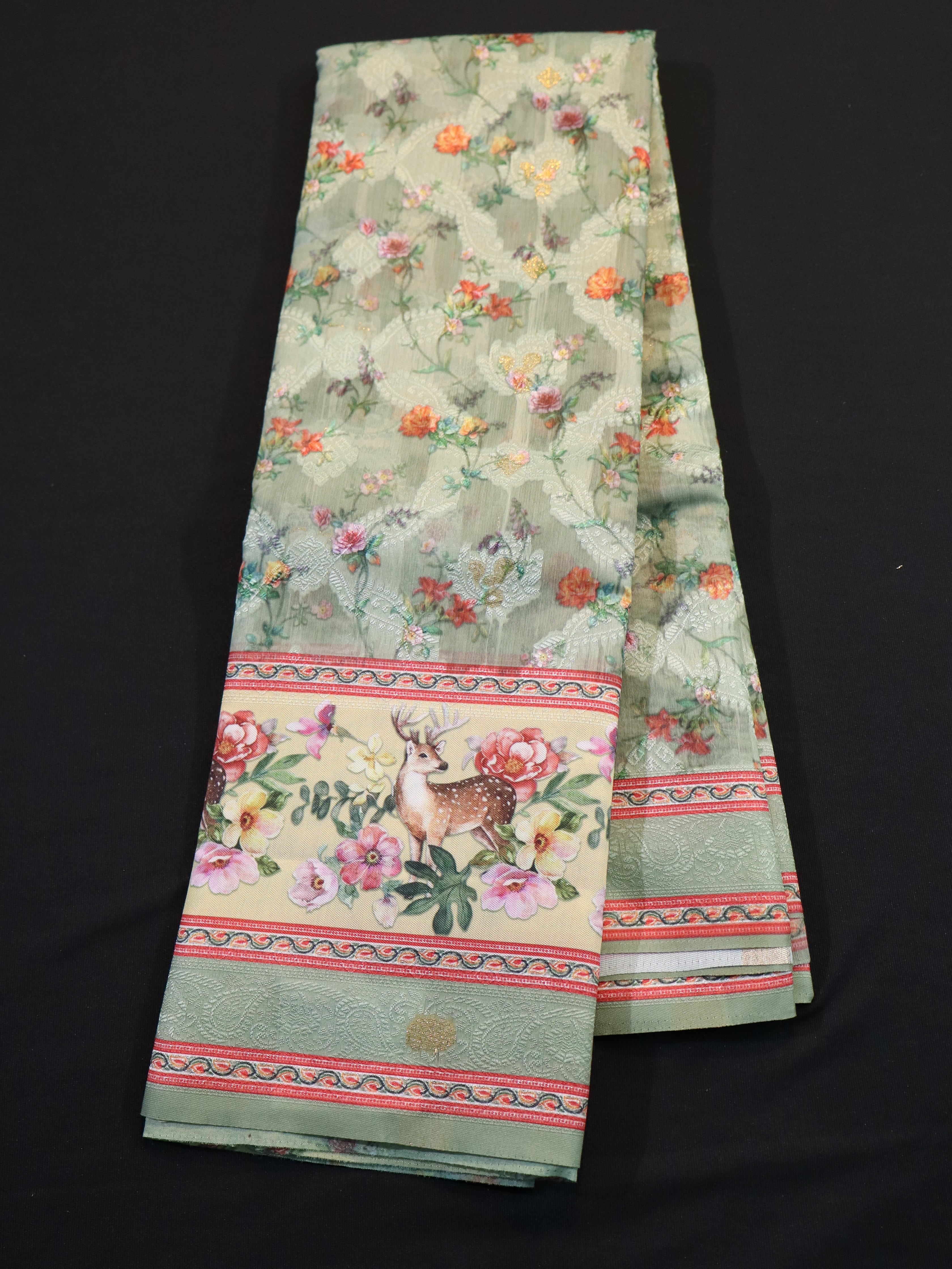 SOFT SILK SAREES WITH EMBOSS DESIGNS-PASTEL GREEN