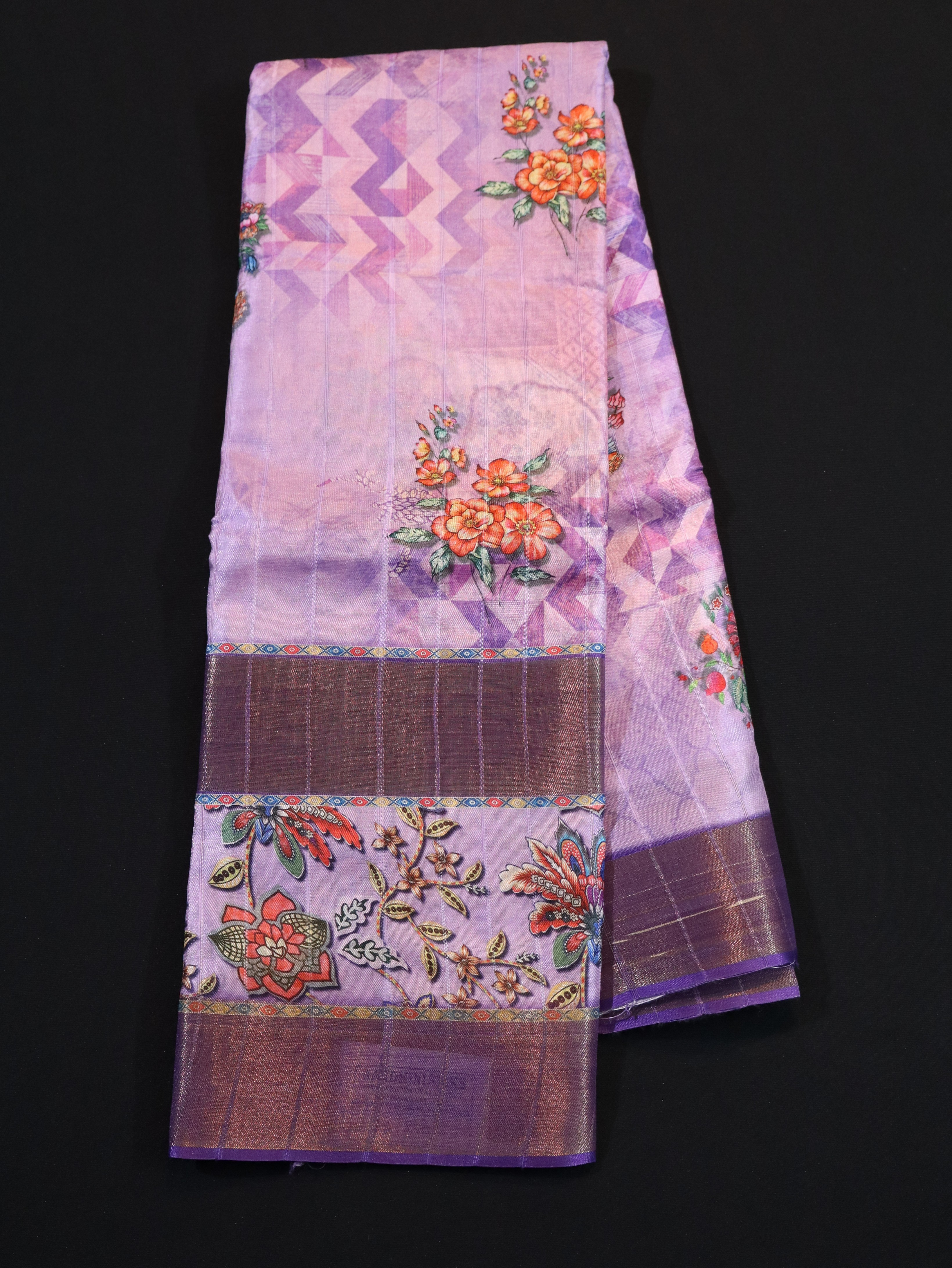 ZARI BORDER WITH DIGITAL PRINT BODY-LAVANDER