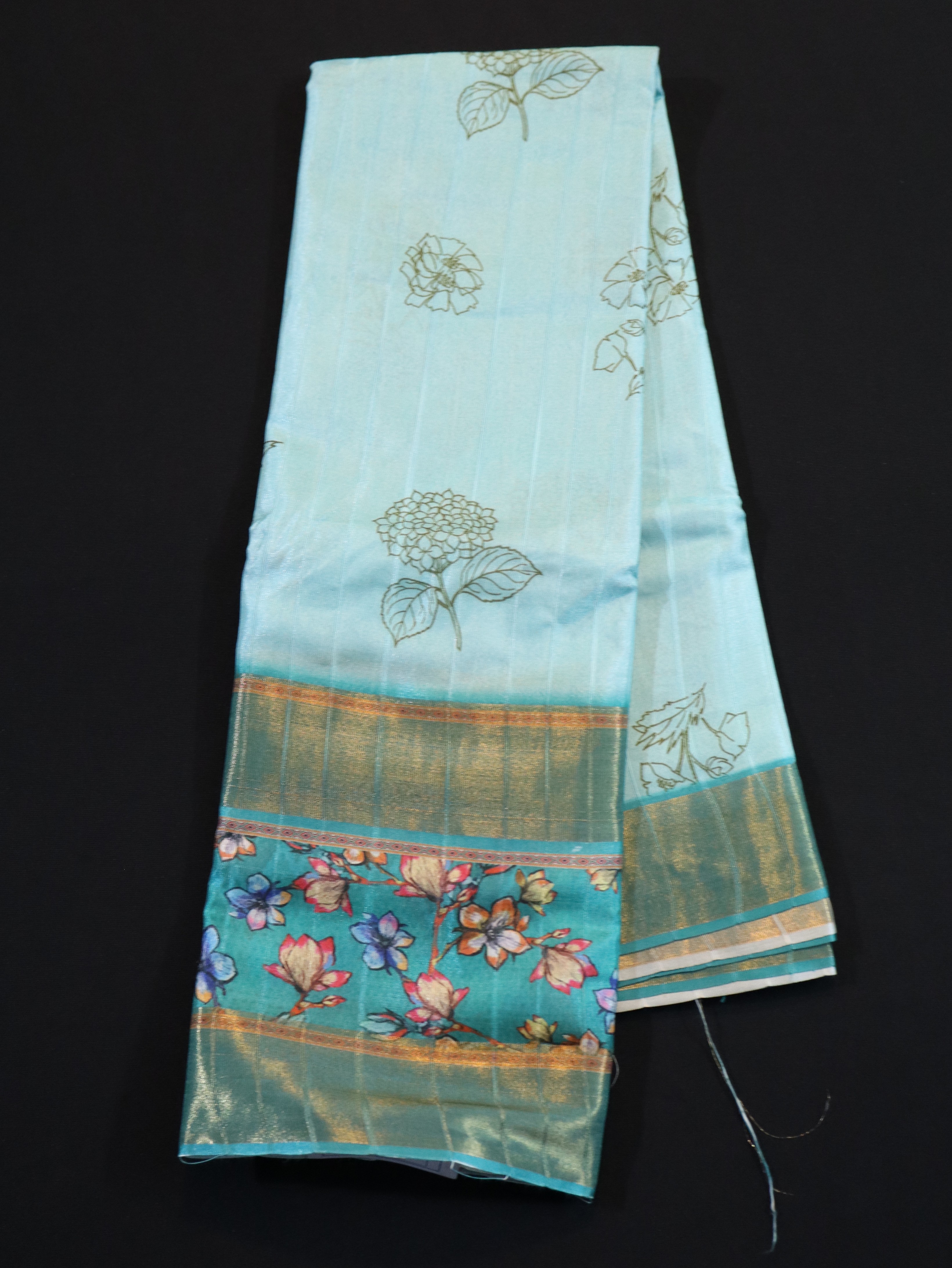 ZARI BORDER WITH DIGITAL PRINT BODY-CYAN