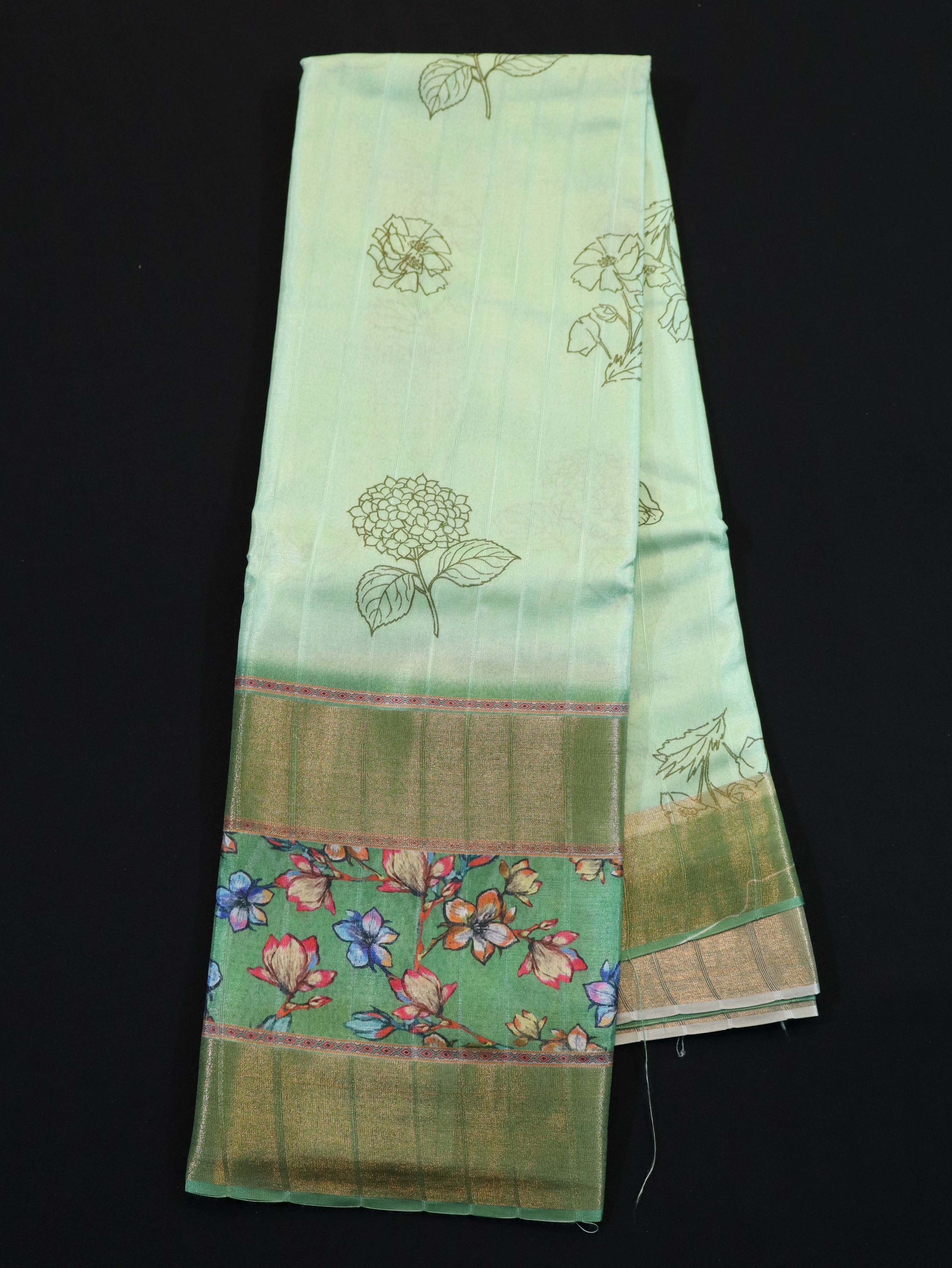 ZARI BORDER WITH DIGITAL PRINT BODY-PASTEL GREEN