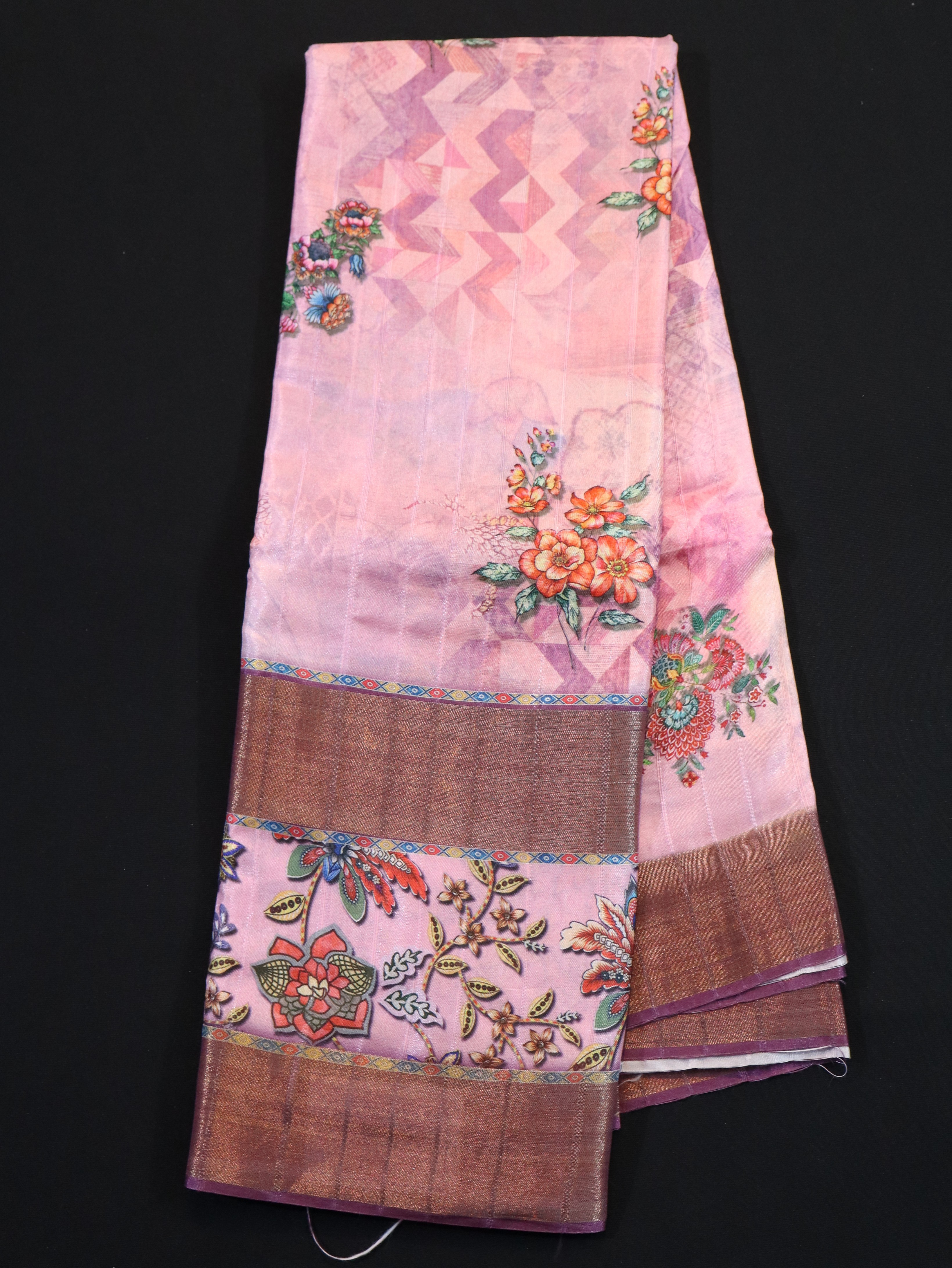 ZARI BORDER WITH DIGITAL PRINT BODY-MAUVE PINK