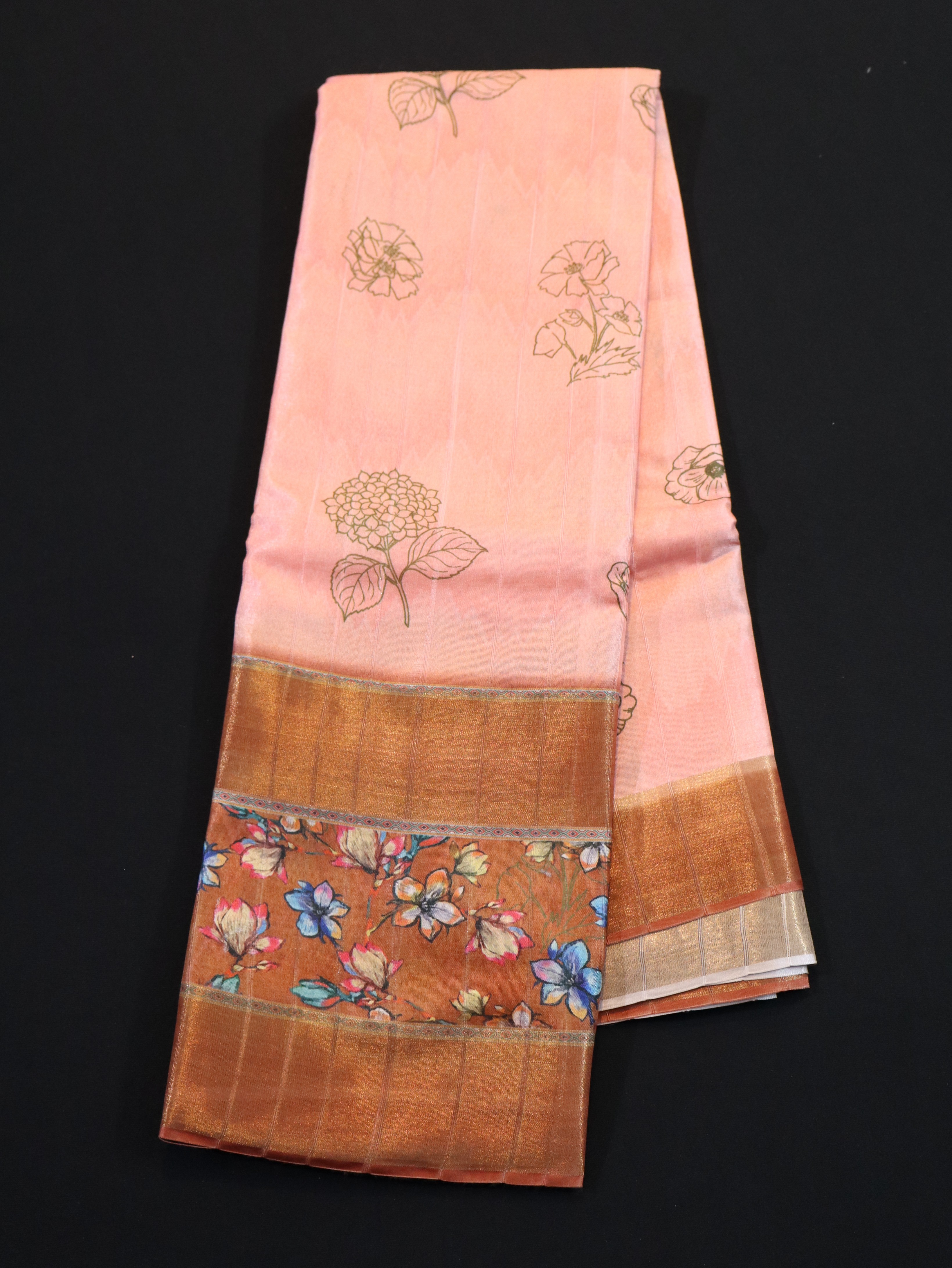 ZARI BORDER WITH DIGITAL PRINT BODY-ORANGE MUSTARD