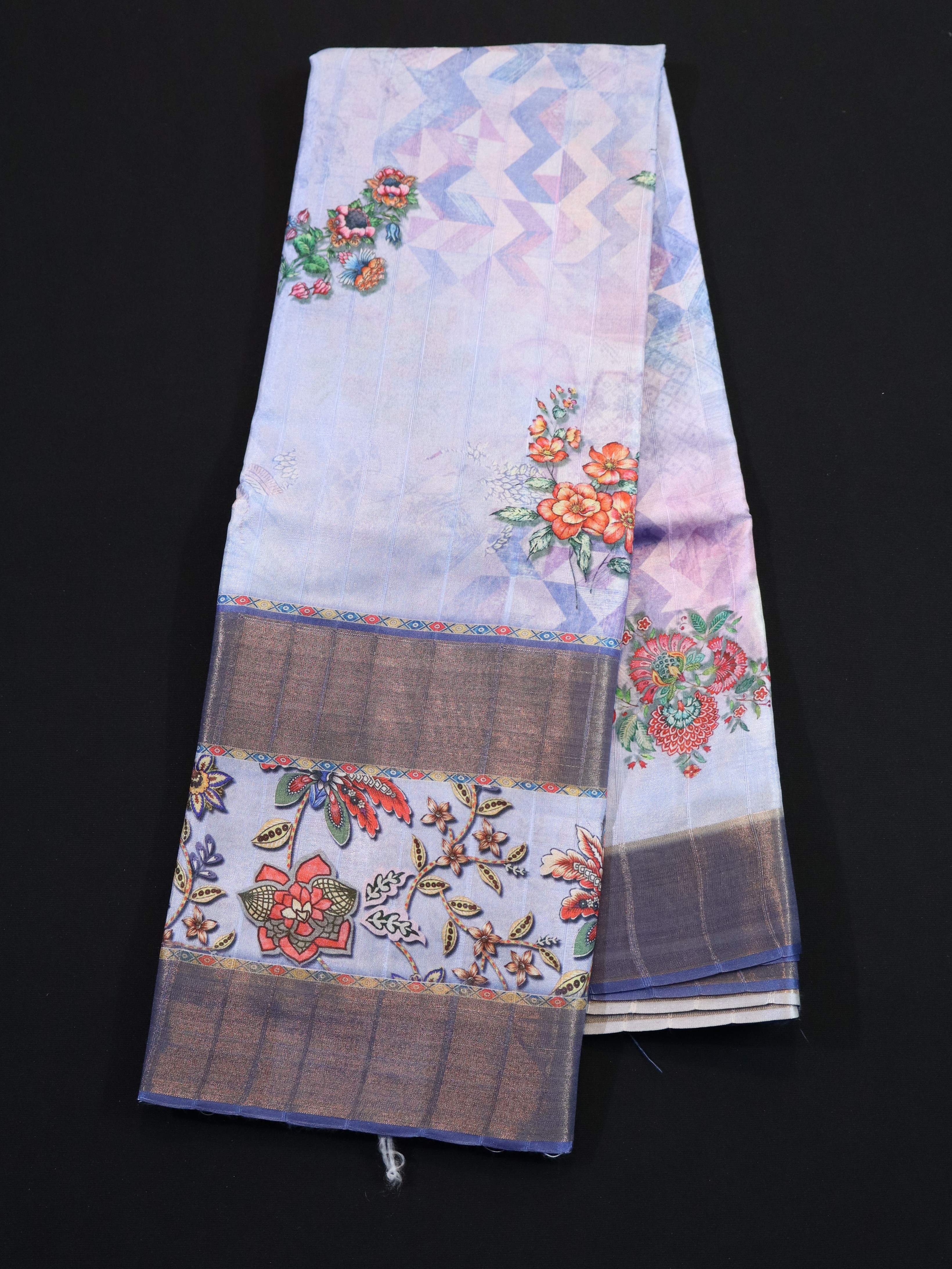 ZARI BORDER WITH DIGITAL PRINT BODY-BLUE
