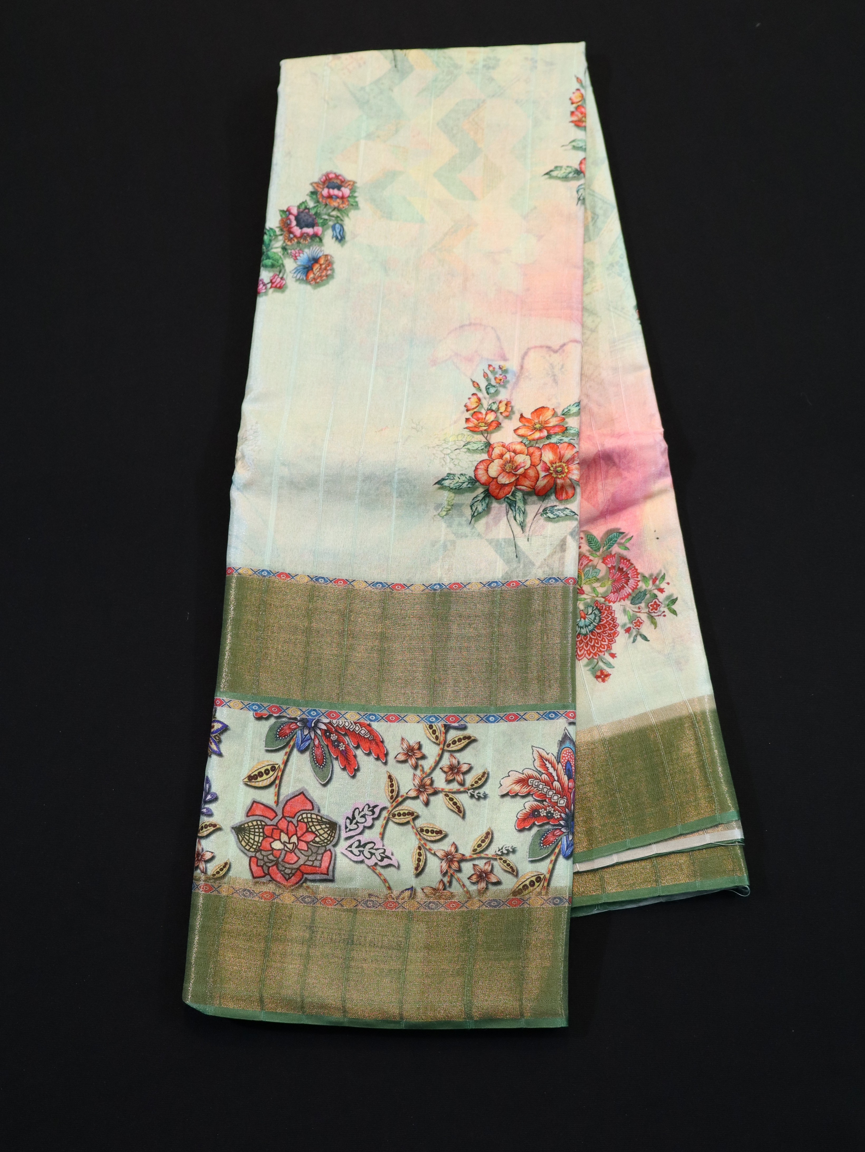 ZARI BORDER WITH DIGITAL PRINT BODY-GREEN