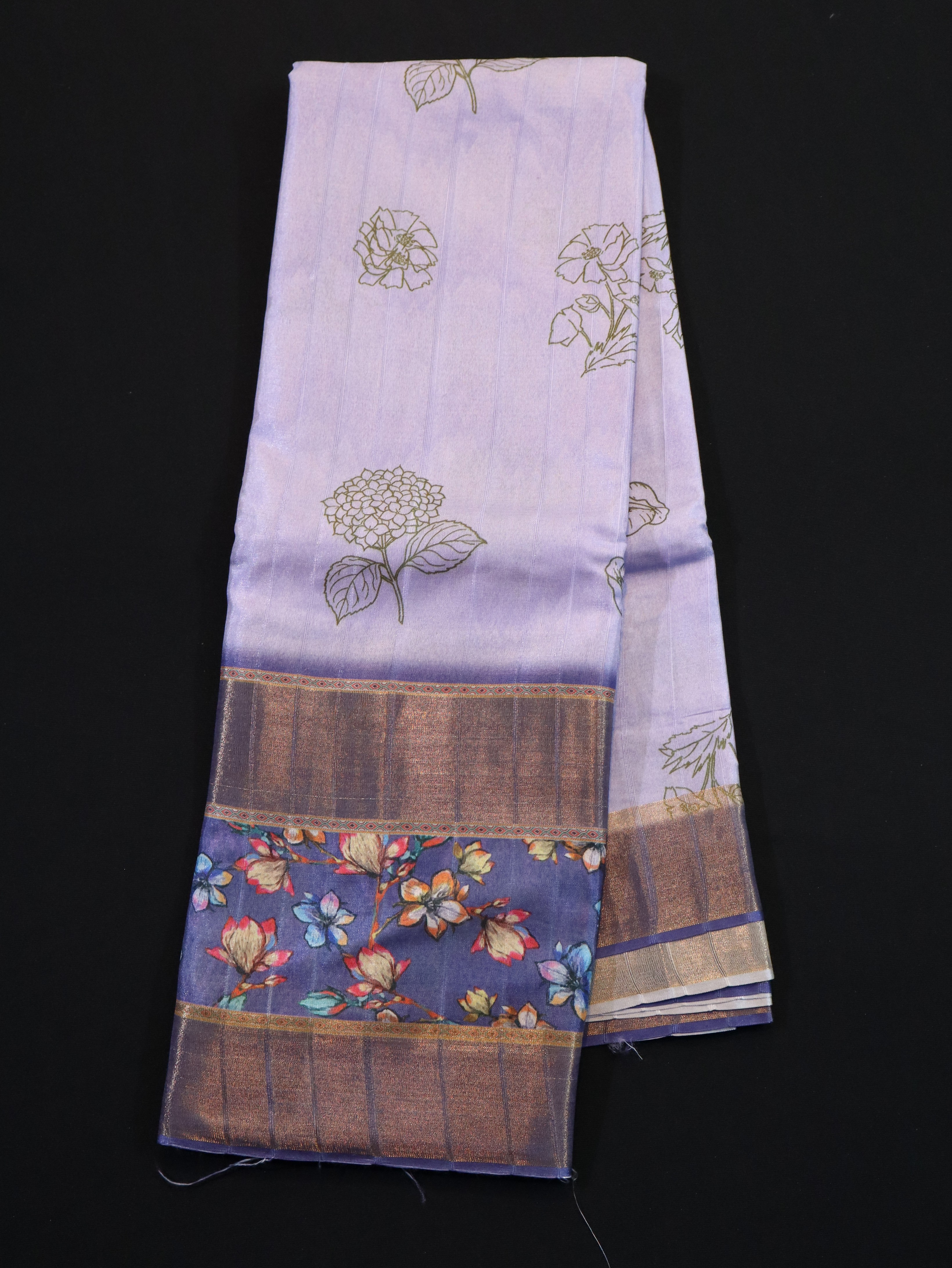 ZARI BORDER WITH DIGITAL PRINT BODY-LAVANDER BLUE